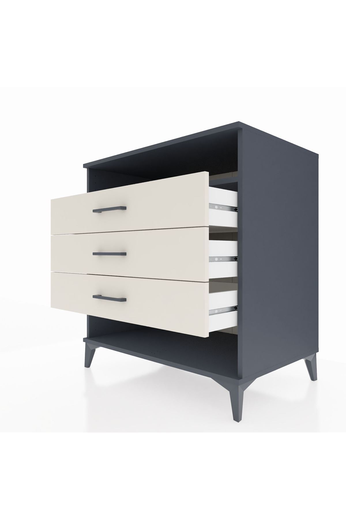 Kronos Şifonyer Tek Raflı 3 Çekmeceli 88x59x96 Antrasit-Aytaşı