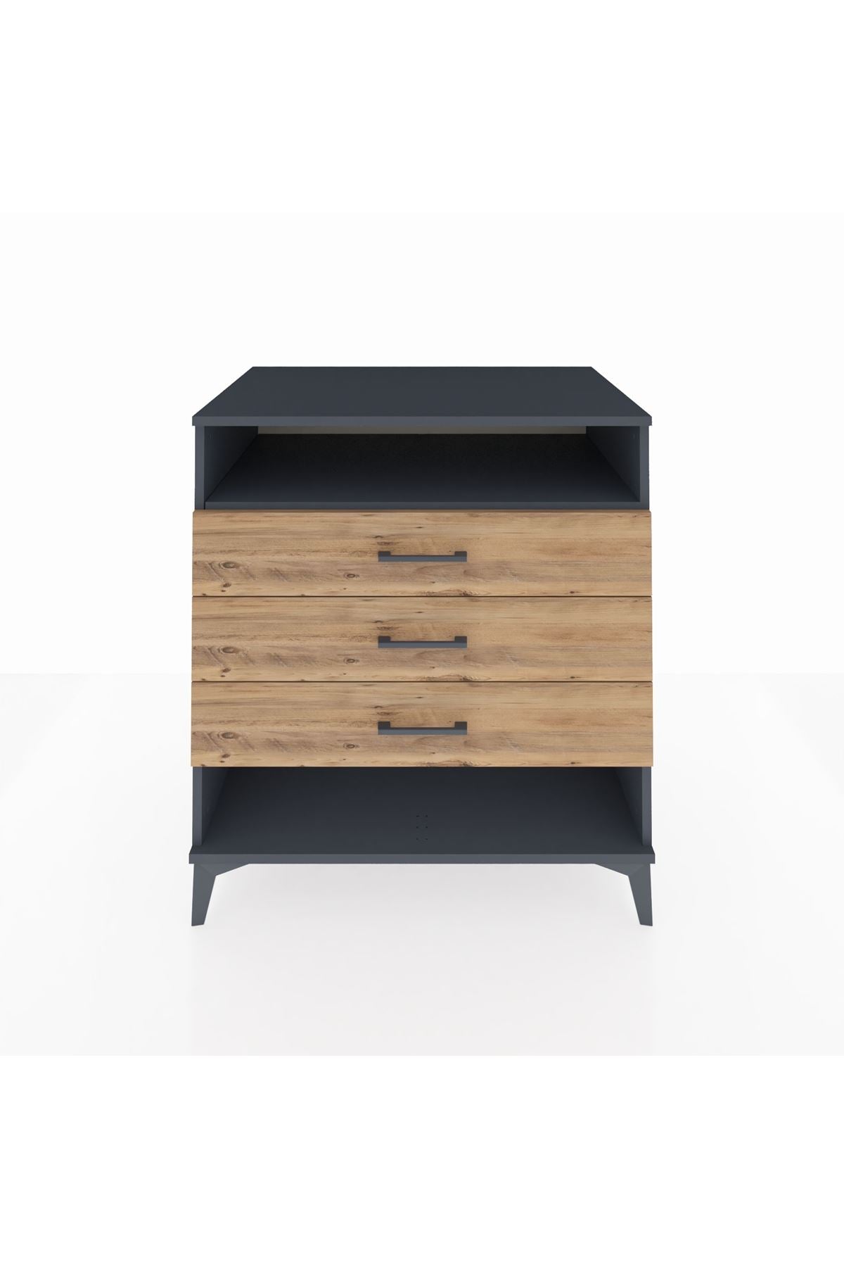 Kronos Şifonyer Tek Raflı 3 Çekmeceli 88x59x96 Antrasit-Çam