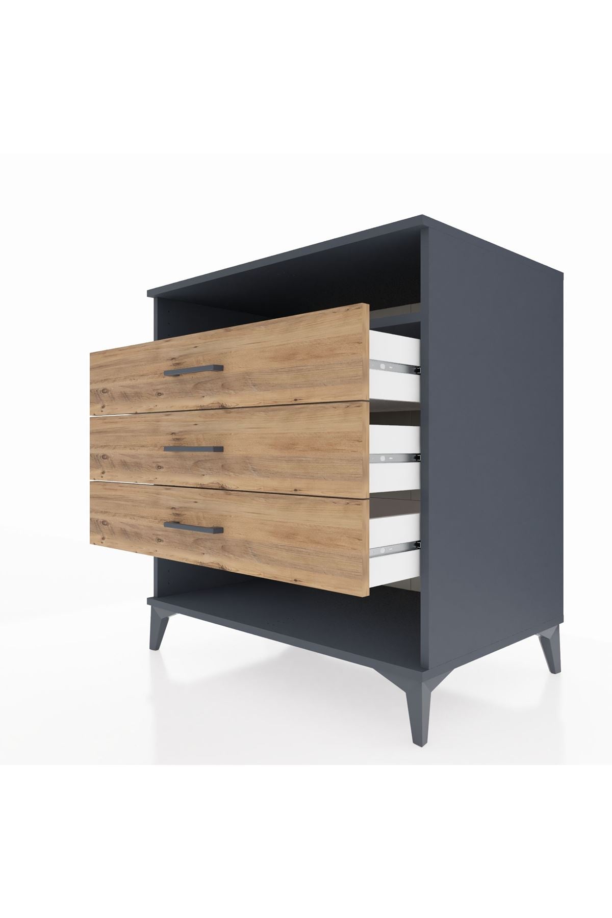 Kronos Şifonyer Tek Raflı 3 Çekmeceli 88x59x96 Antrasit-Çam