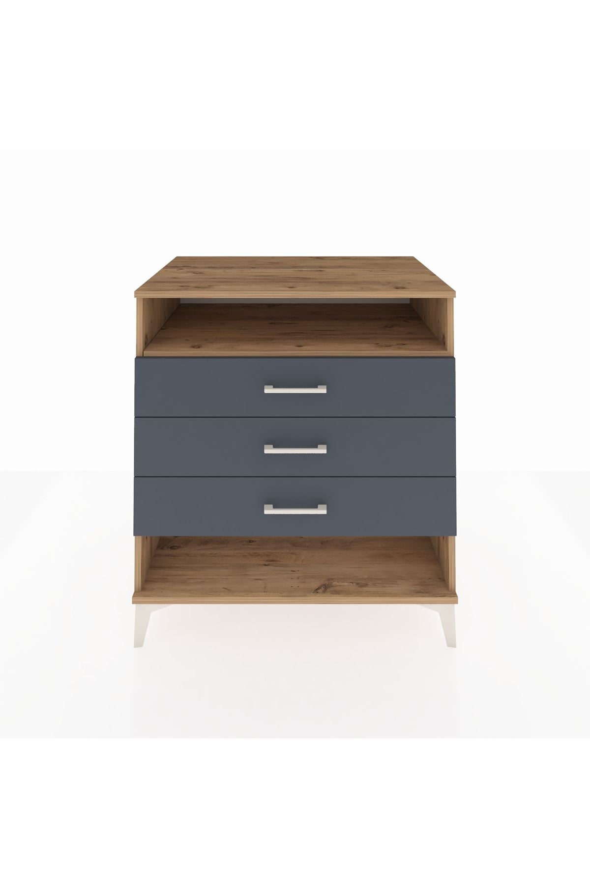 Kronos Şifonyer Tek Raflı 3 Çekmeceli 88x59x96 Çam-Antrasit