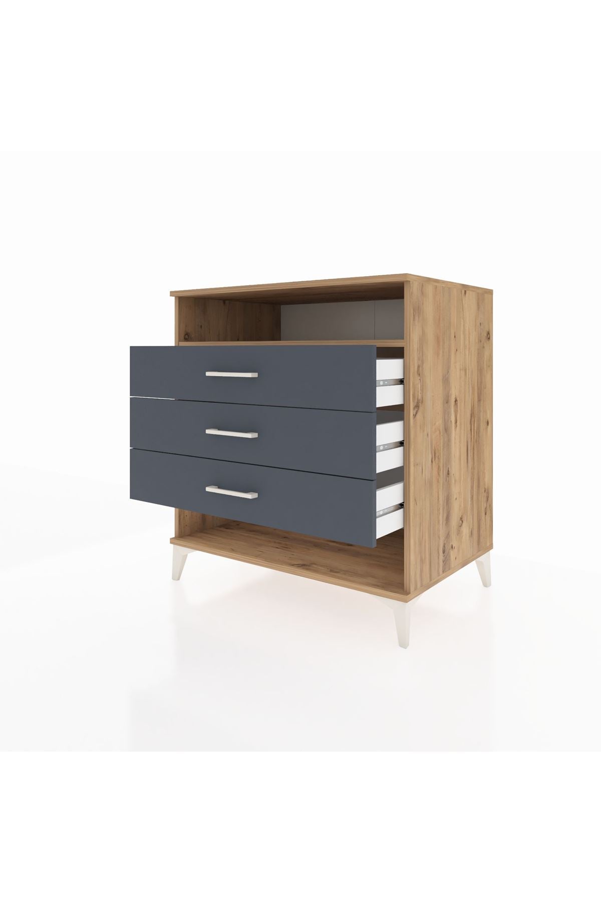 Kronos Şifonyer Tek Raflı 3 Çekmeceli 88x59x96 Çam-Antrasit