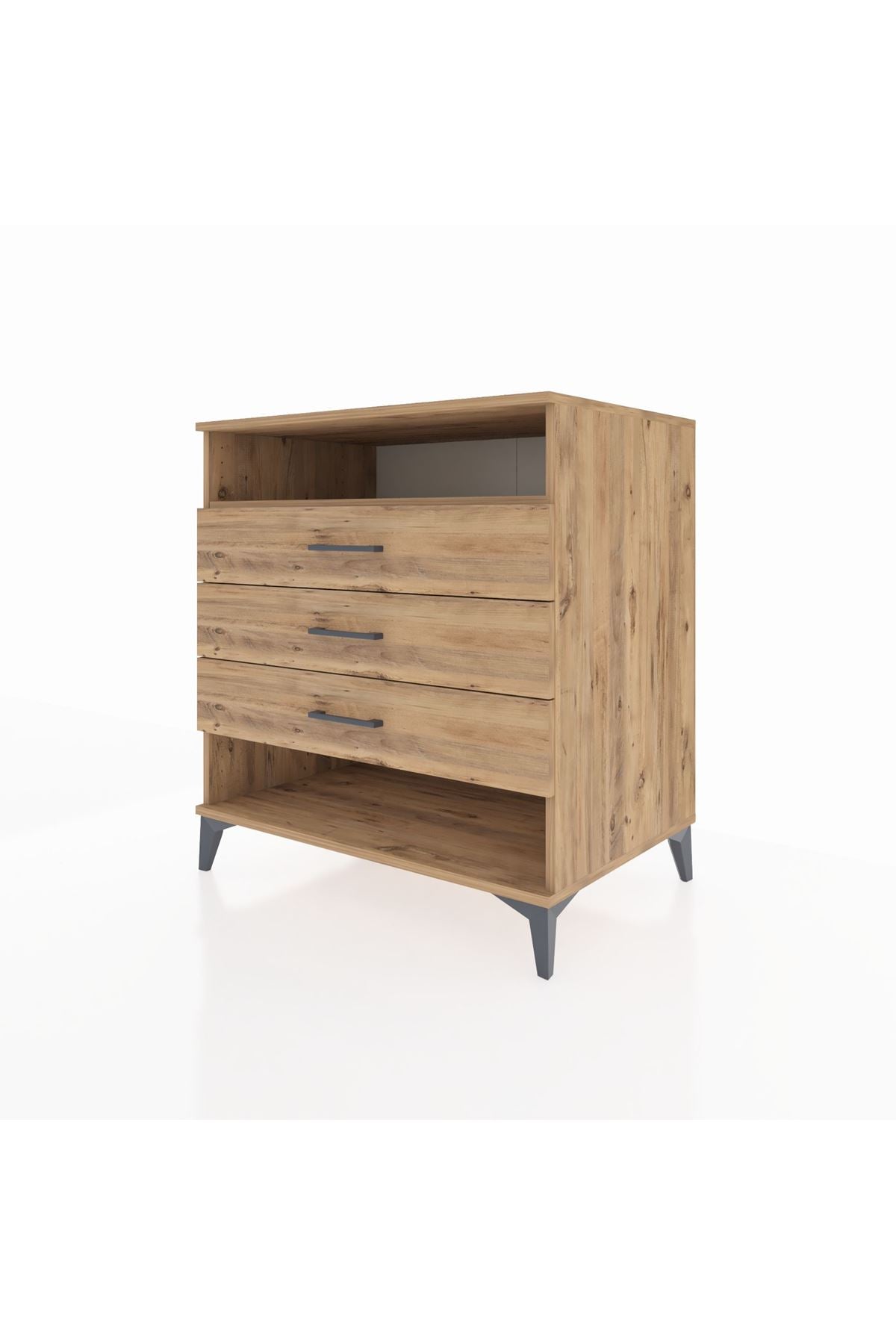 Kronos Şifonyer Tek Raflı 3 Çekmeceli 88x59x96 Çam-Çam