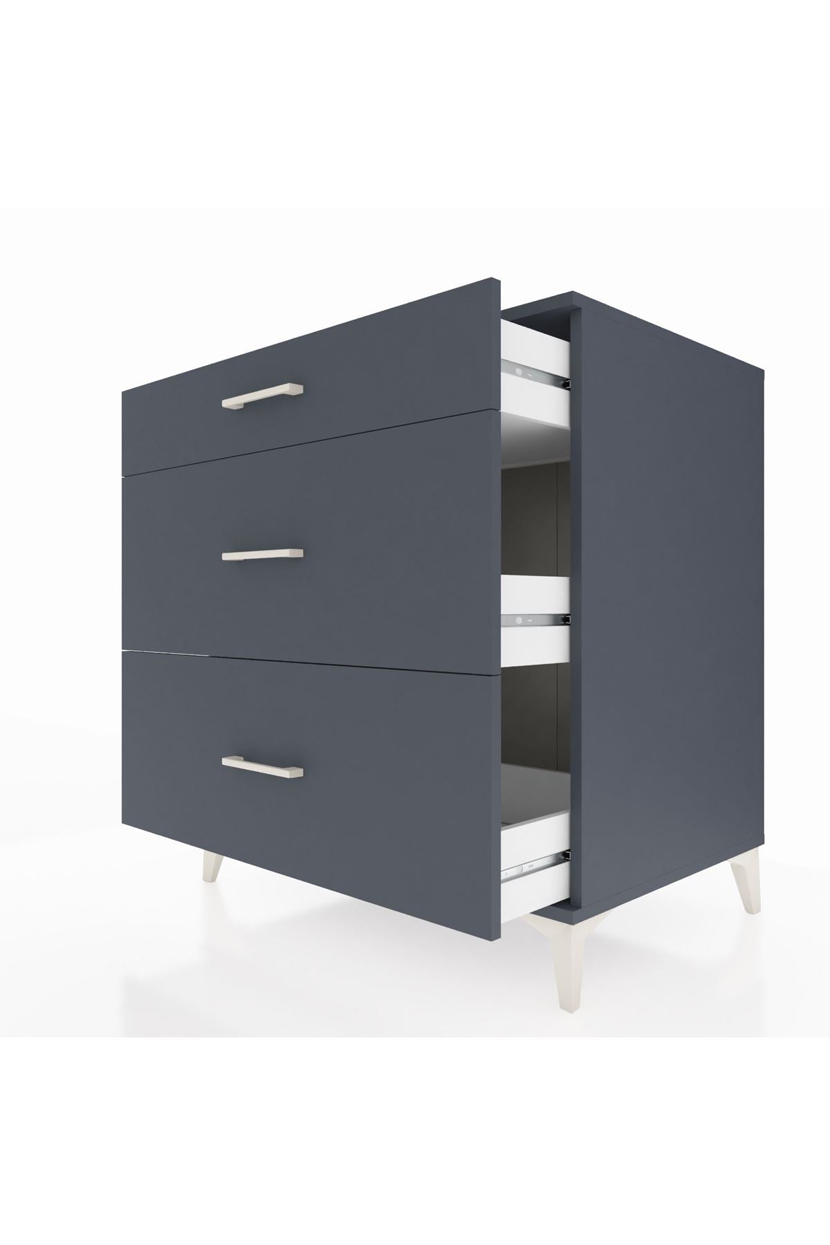 Kronos Şifonyer 3 Çekmeceli 88x59x96 Antrasit-Antrasit