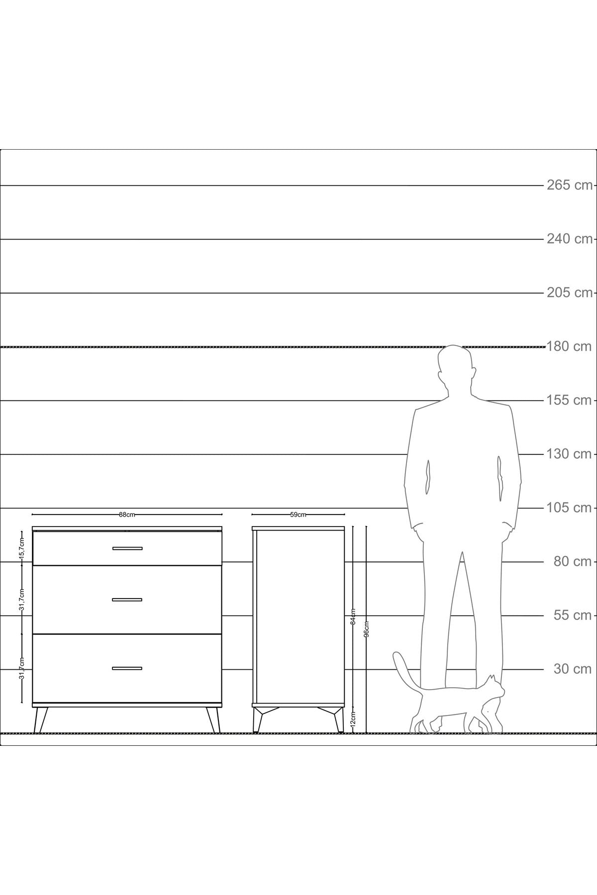 Kronos Şifonyer 3 Çekmeceli 88x59x96 Antrasit-Çam