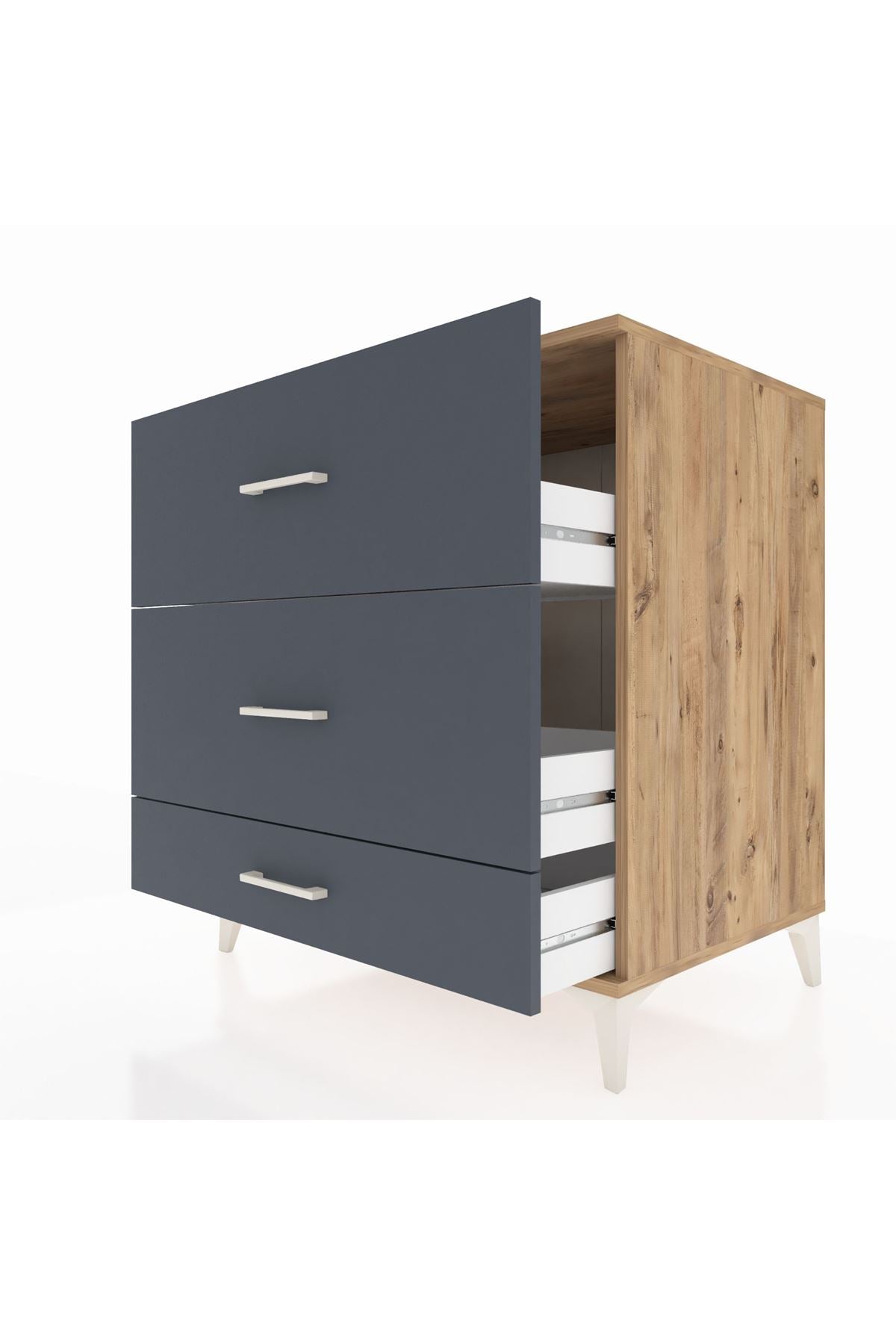 Kronos Şifonyer 3 Çekmeceli 88x59x96 Çam-Antrasit