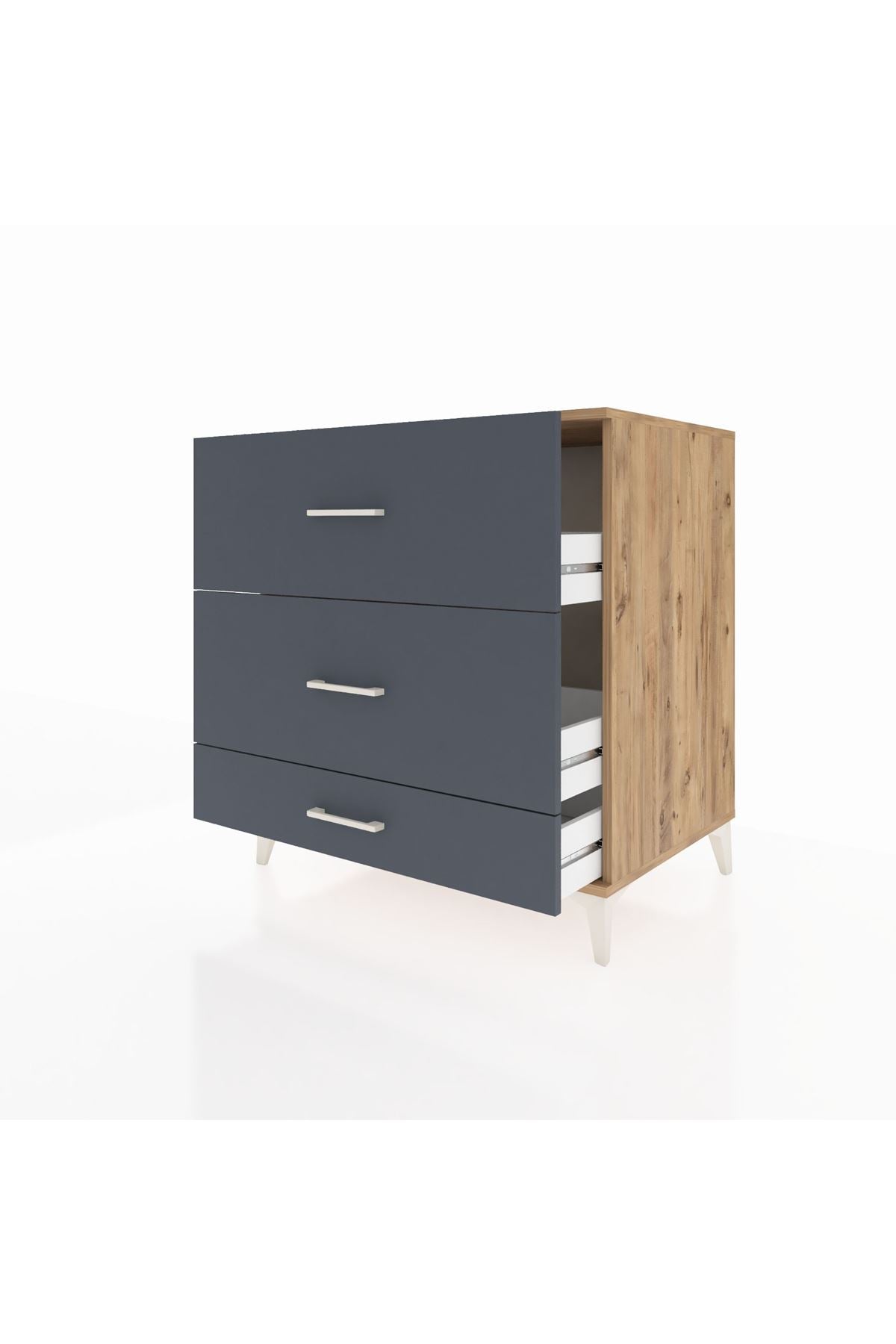 Kronos Şifonyer 3 Çekmeceli 88x59x96 Çam-Antrasit