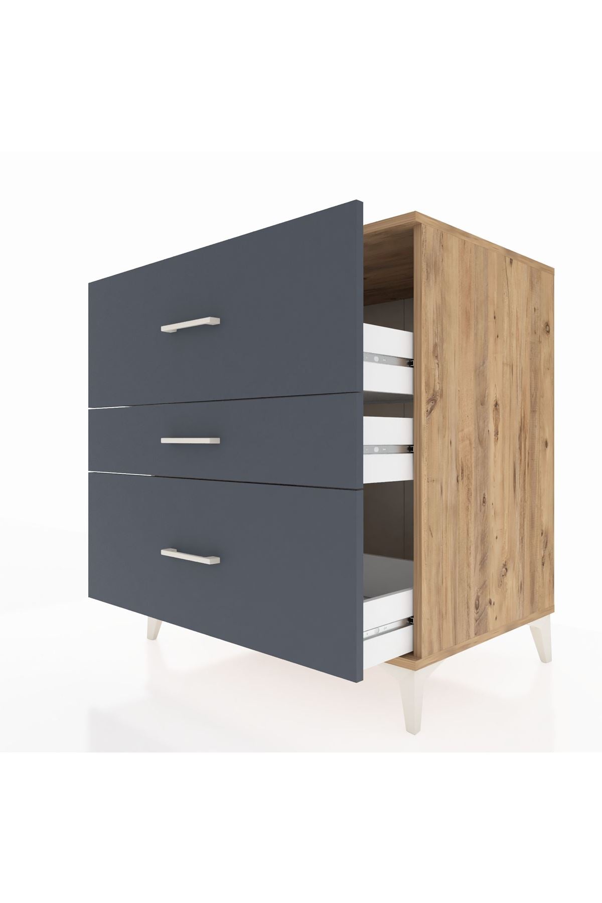 Kronos Şifonyer 3 Çekmeceli 88x59x96 Çam-Antrasit