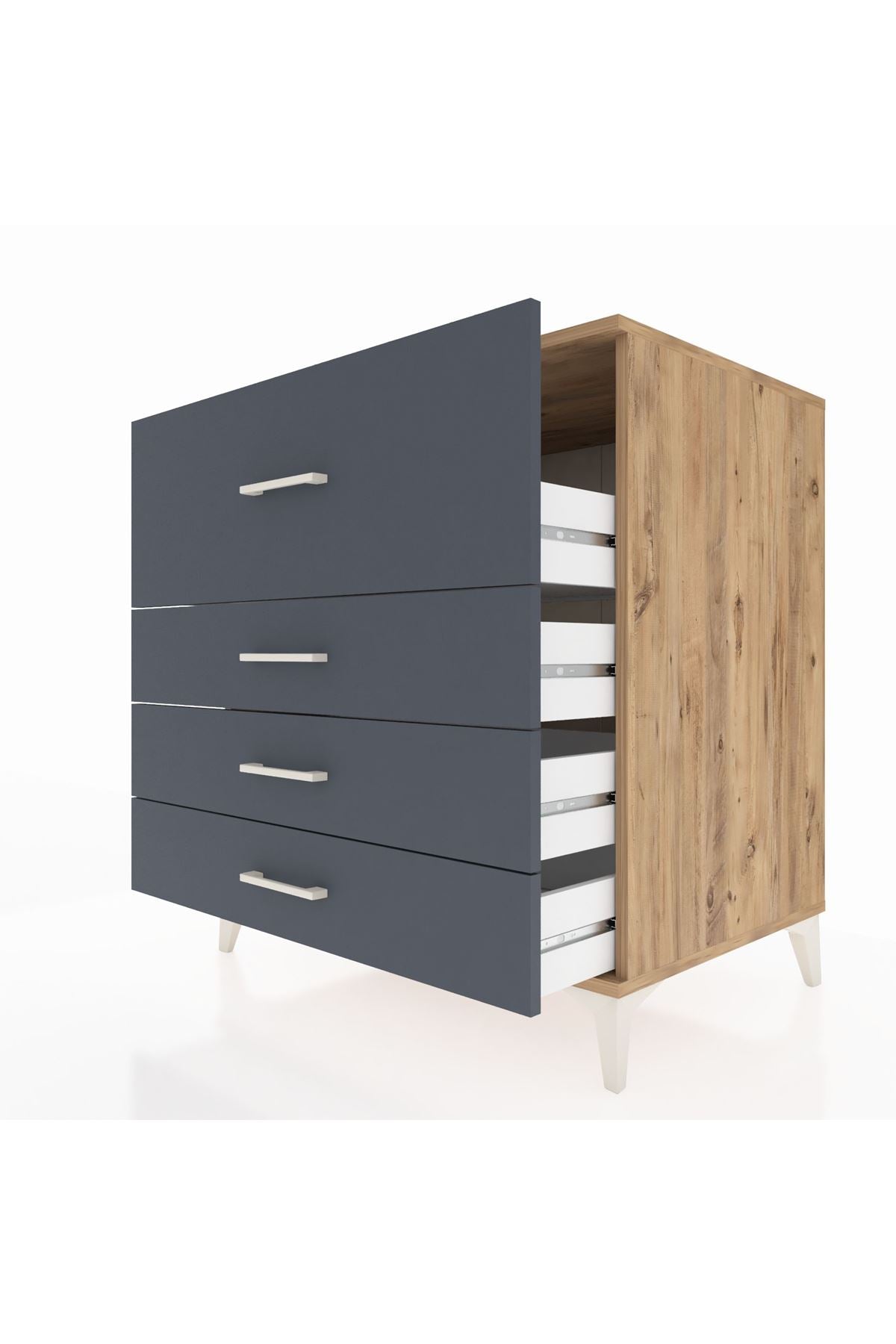 Kronos Şifonyer 4 Çekmeceli 88x59x96 Çam-Antrasit