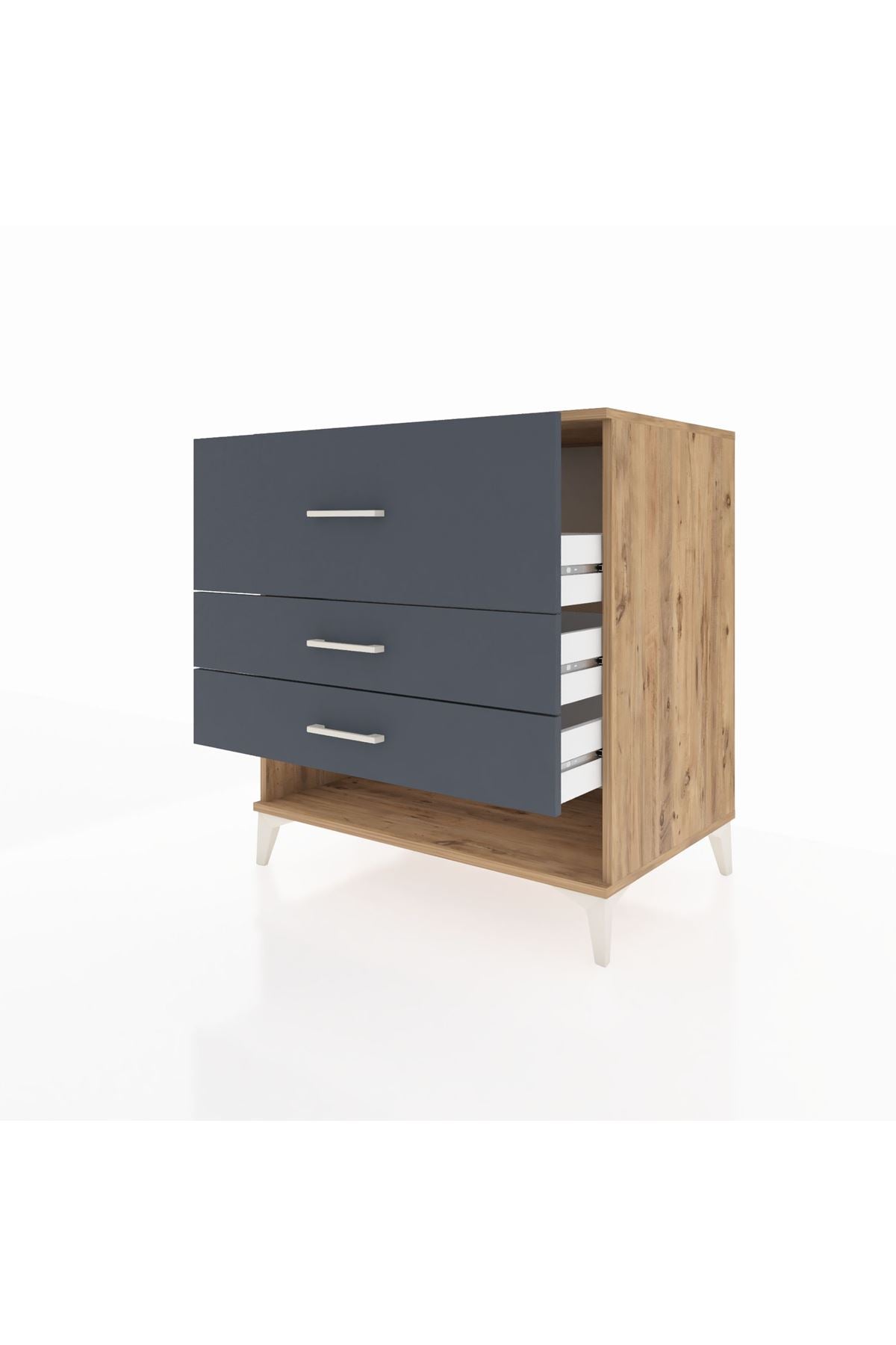 Kronos Şifonyer 3 Çekmeceli 88x59x96 Çam-Antrasit