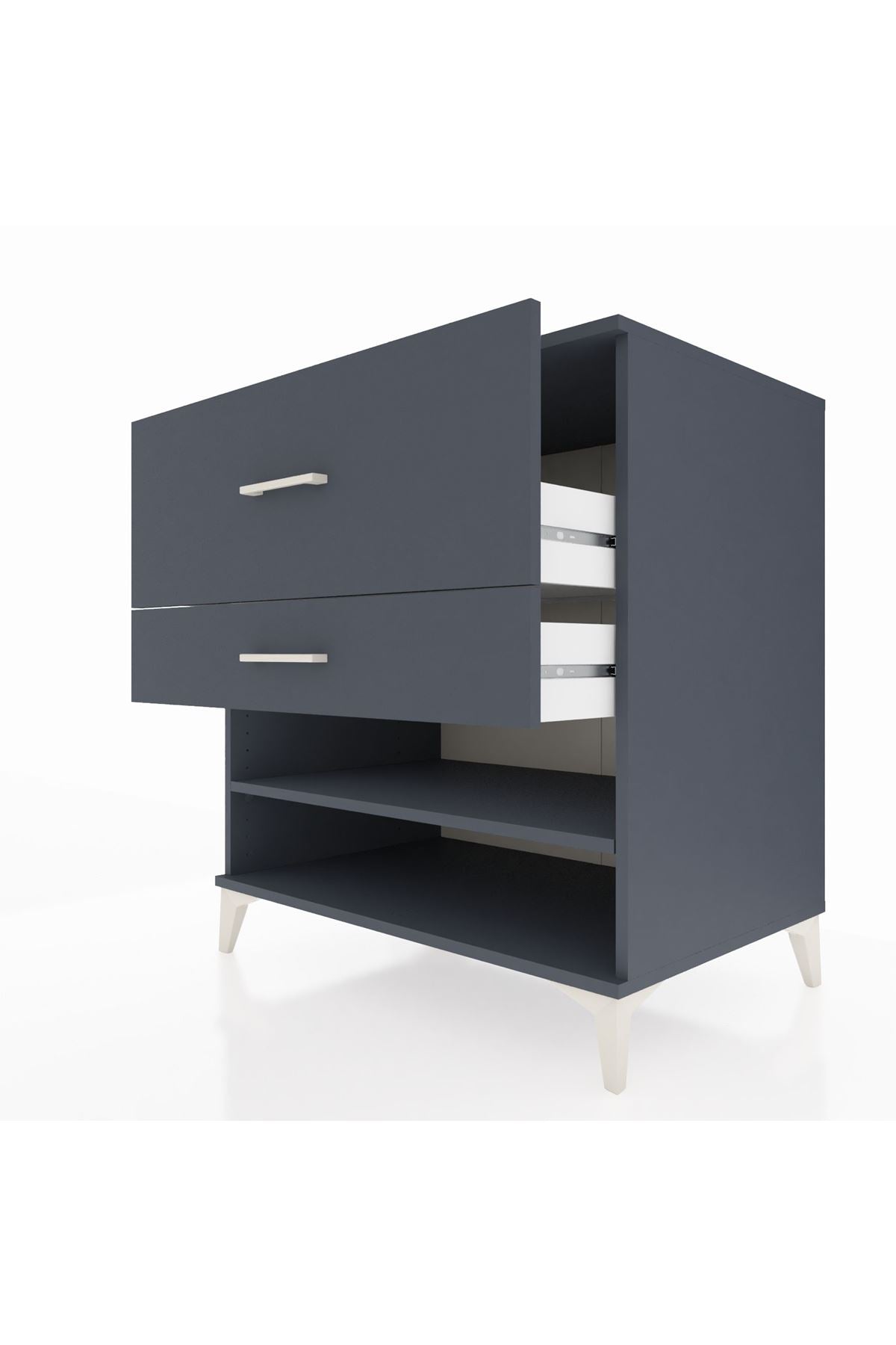 Kronos Şifonyer Tek Raflı 2 Çekmeceli 88x59x96 Antrasit-Antrasit