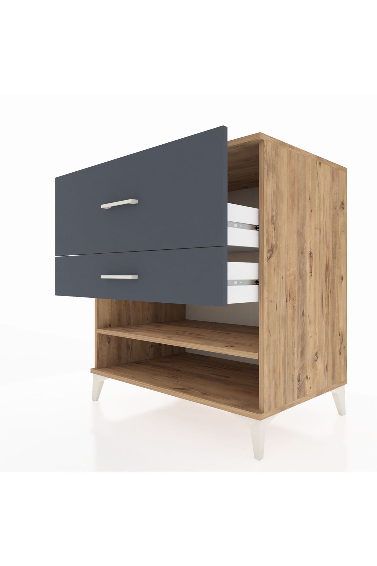 Kronos Şifonyer Tek Raflı 2 Çekmeceli 88x59x96 Çam-Antrasit