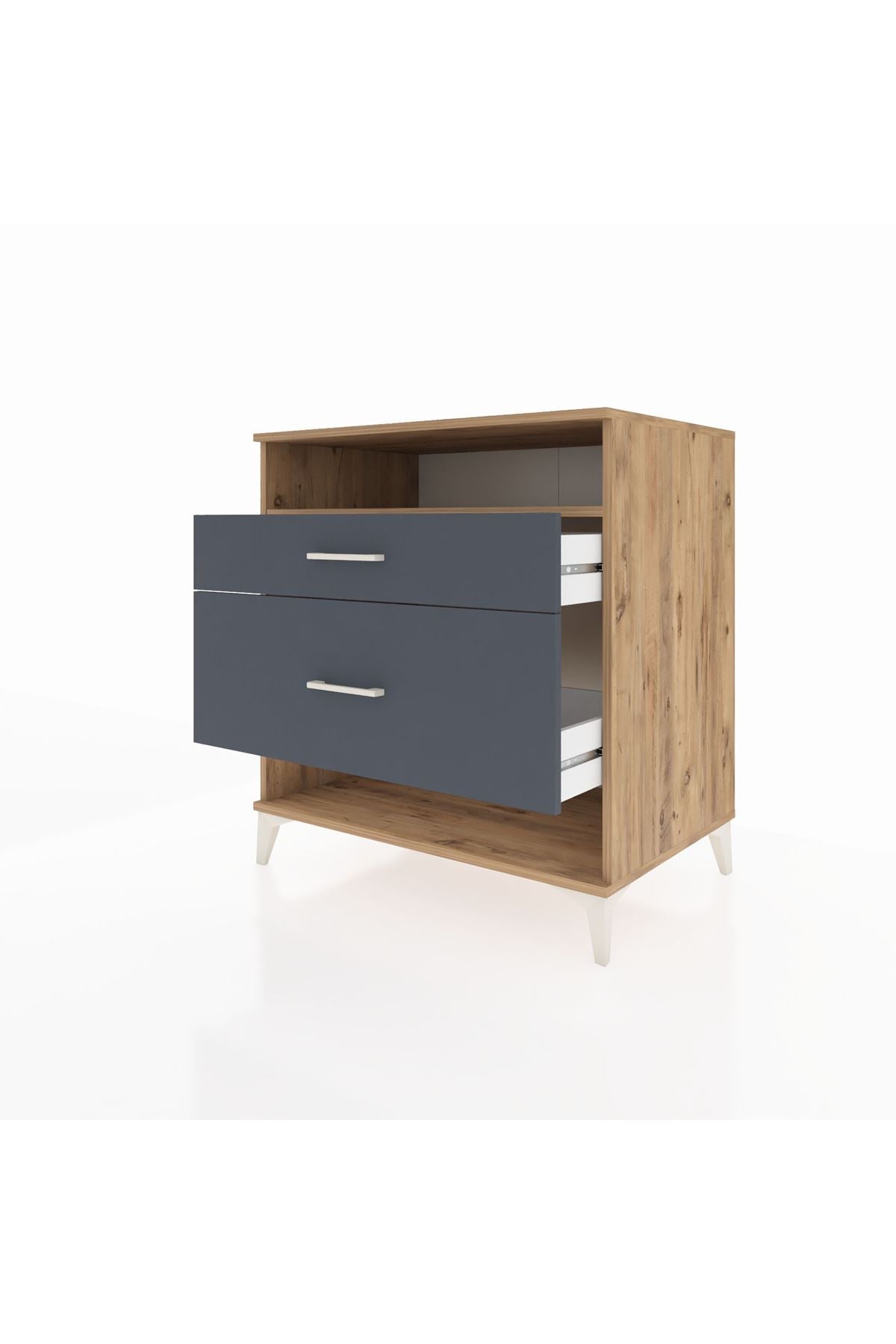 Kronos Şifonyer Tek Raflı 2 Çekmeceli 88x59x96 Çam-Antrasit