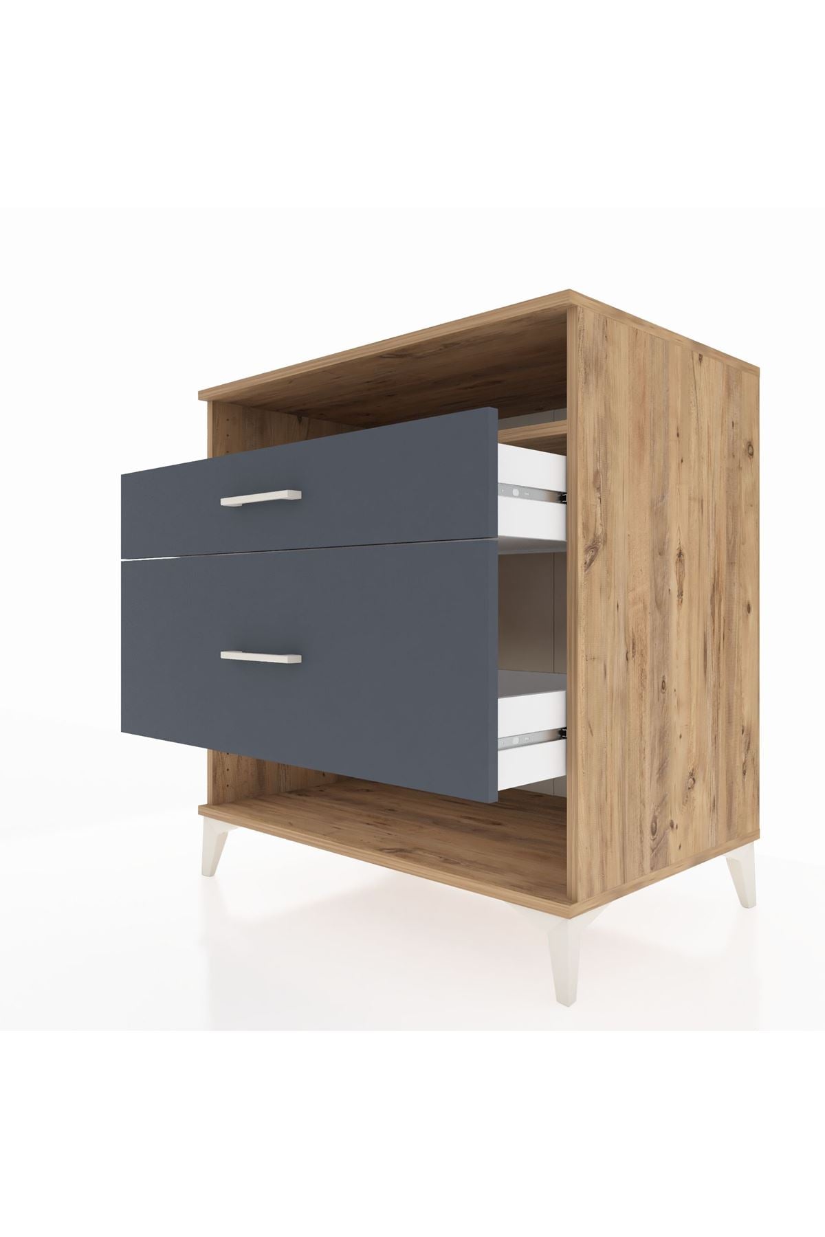 Kronos Şifonyer Tek Raflı 2 Çekmeceli 88x59x96 Çam-Antrasit