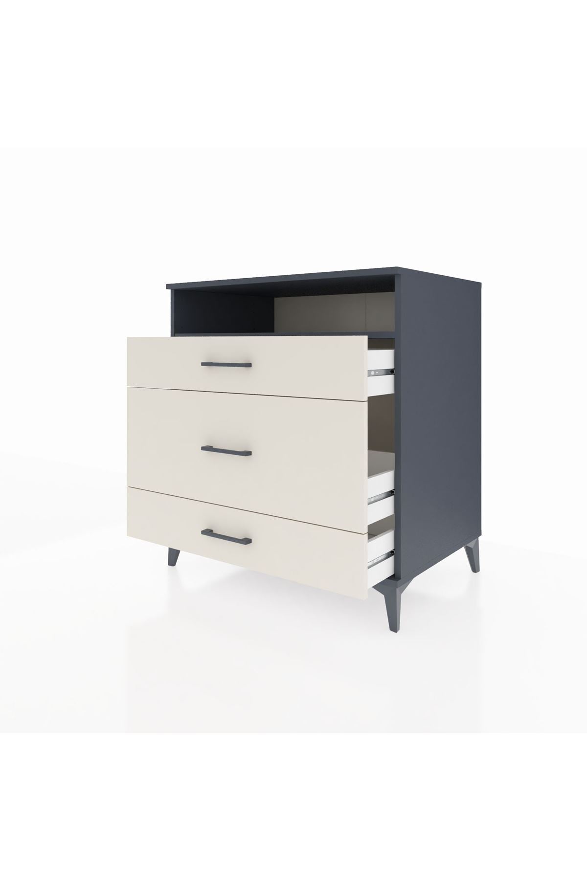 Kronos Şifonyer Tek Raflı 3 Çekmeceli 88x59x96 Antrasit-Aytaşı