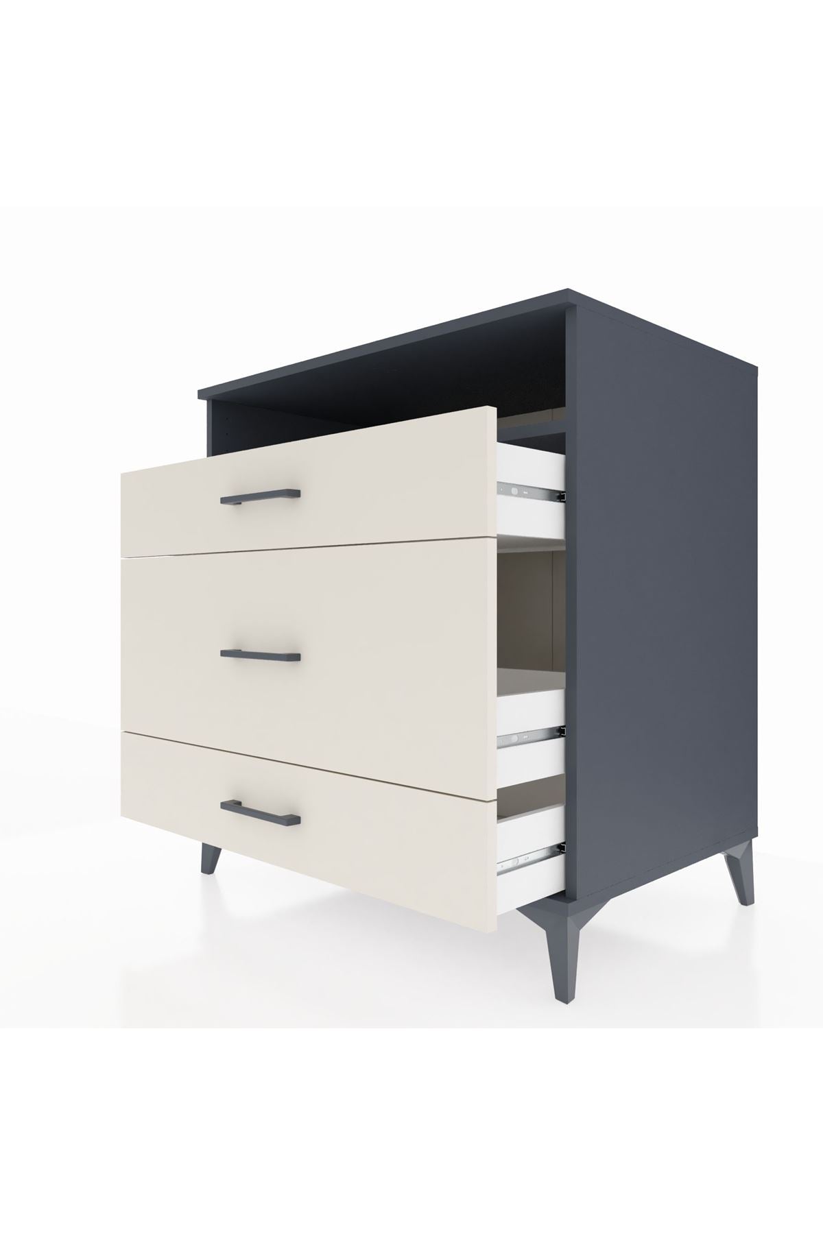 Kronos Şifonyer Tek Raflı 3 Çekmeceli 88x59x96 Antrasit-Aytaşı