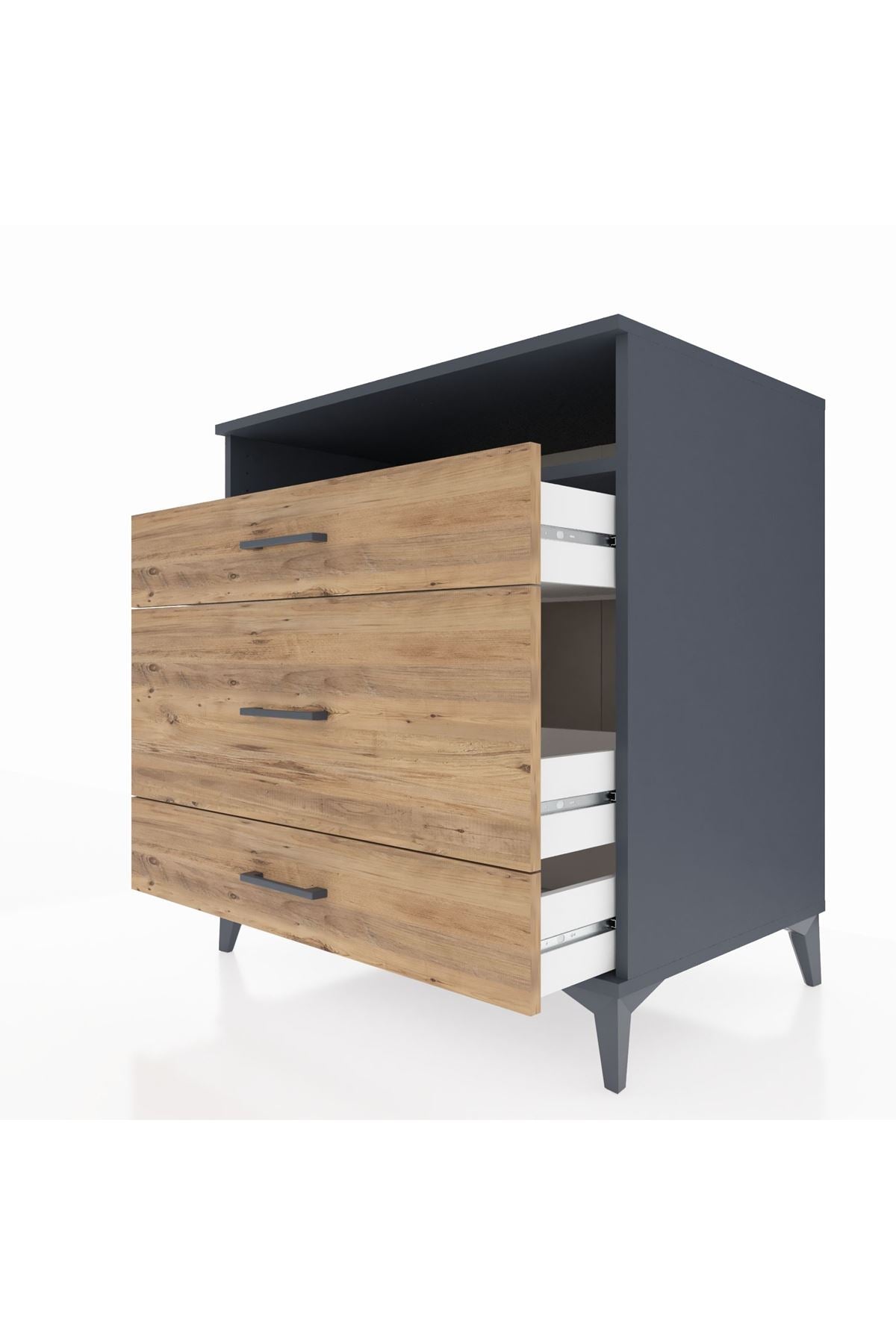 Kronos Şifonyer Tek Raflı 3 Çekmeceli 88x59x96 Antrasit-Çam