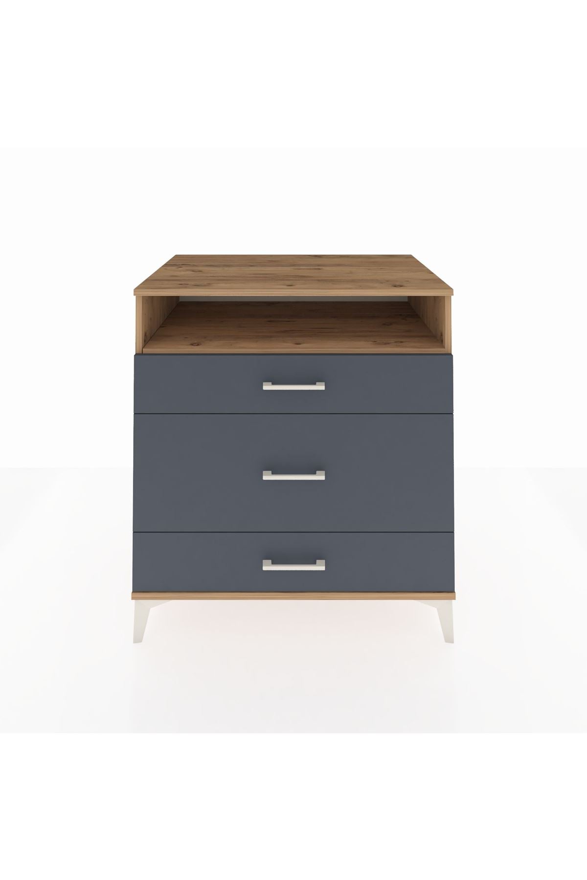 Kronos Şifonyer Tek Raflı 3 Çekmeceli 88x59x96 Çam-Antrasit