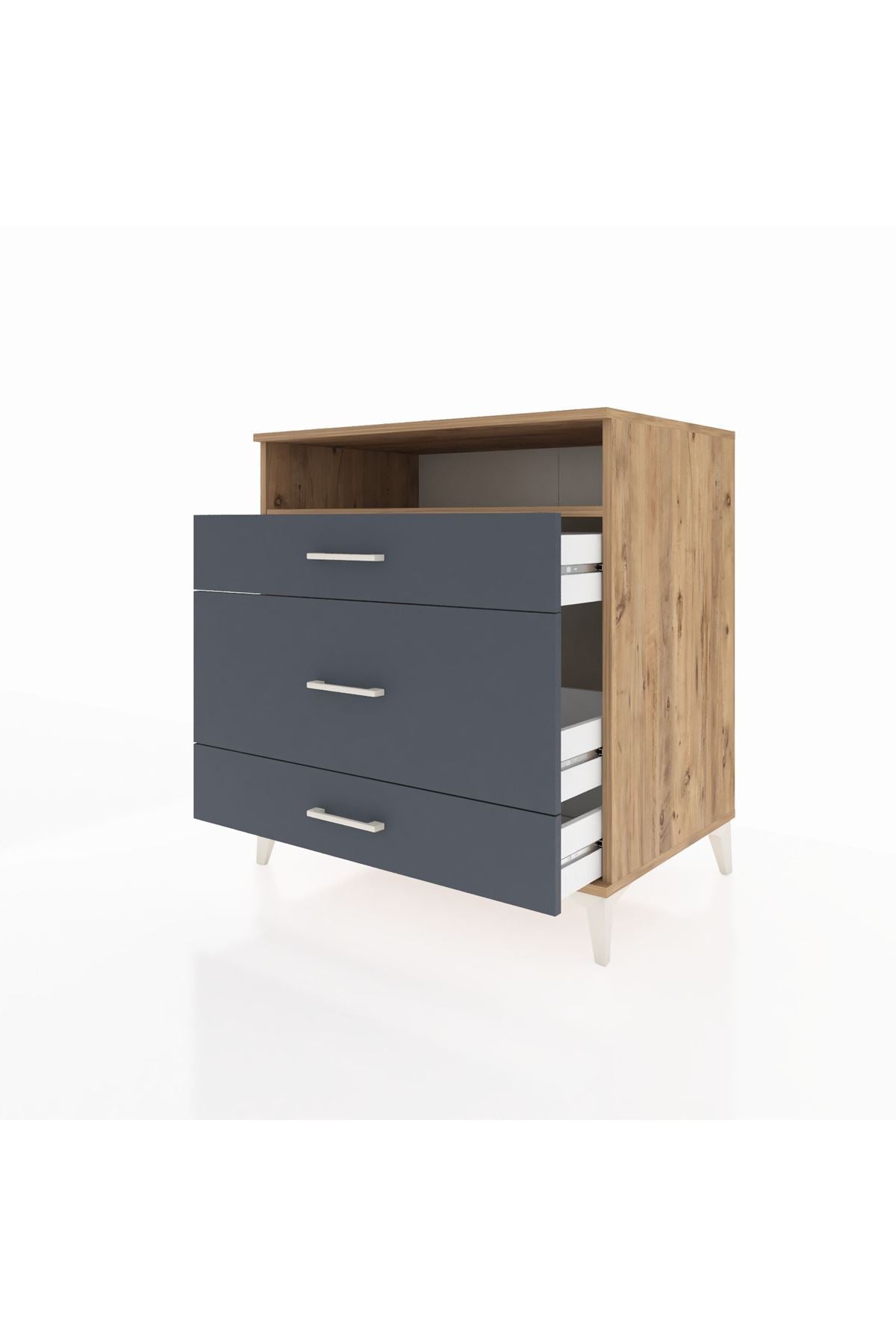 Kronos Şifonyer Tek Raflı 3 Çekmeceli 88x59x96 Çam-Antrasit