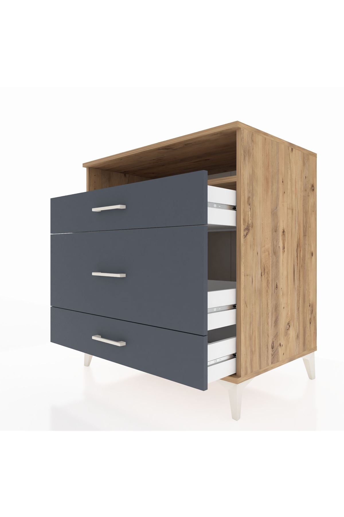 Kronos Şifonyer Tek Raflı 3 Çekmeceli 88x59x96 Çam-Antrasit