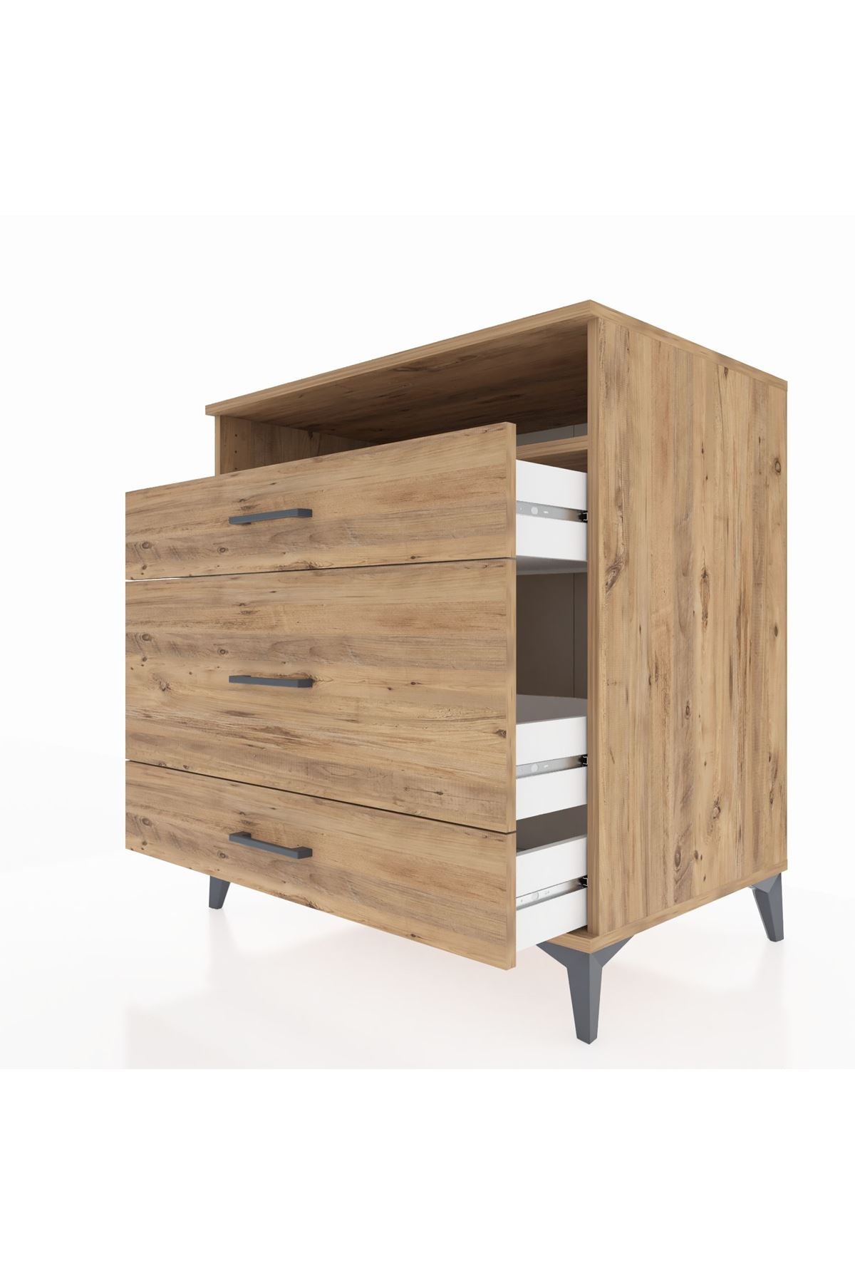 Kronos Şifonyer Tek Raflı 3 Çekmeceli 88x59x96 Çam-Çam