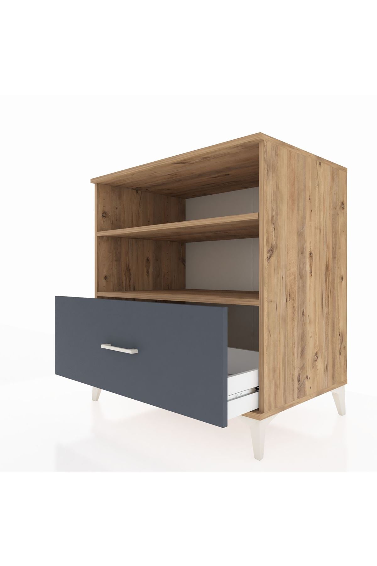 Kronos Şifonyer 2 Raflı Tek Çekmeceli 88x59x96 Çam-Antrasit