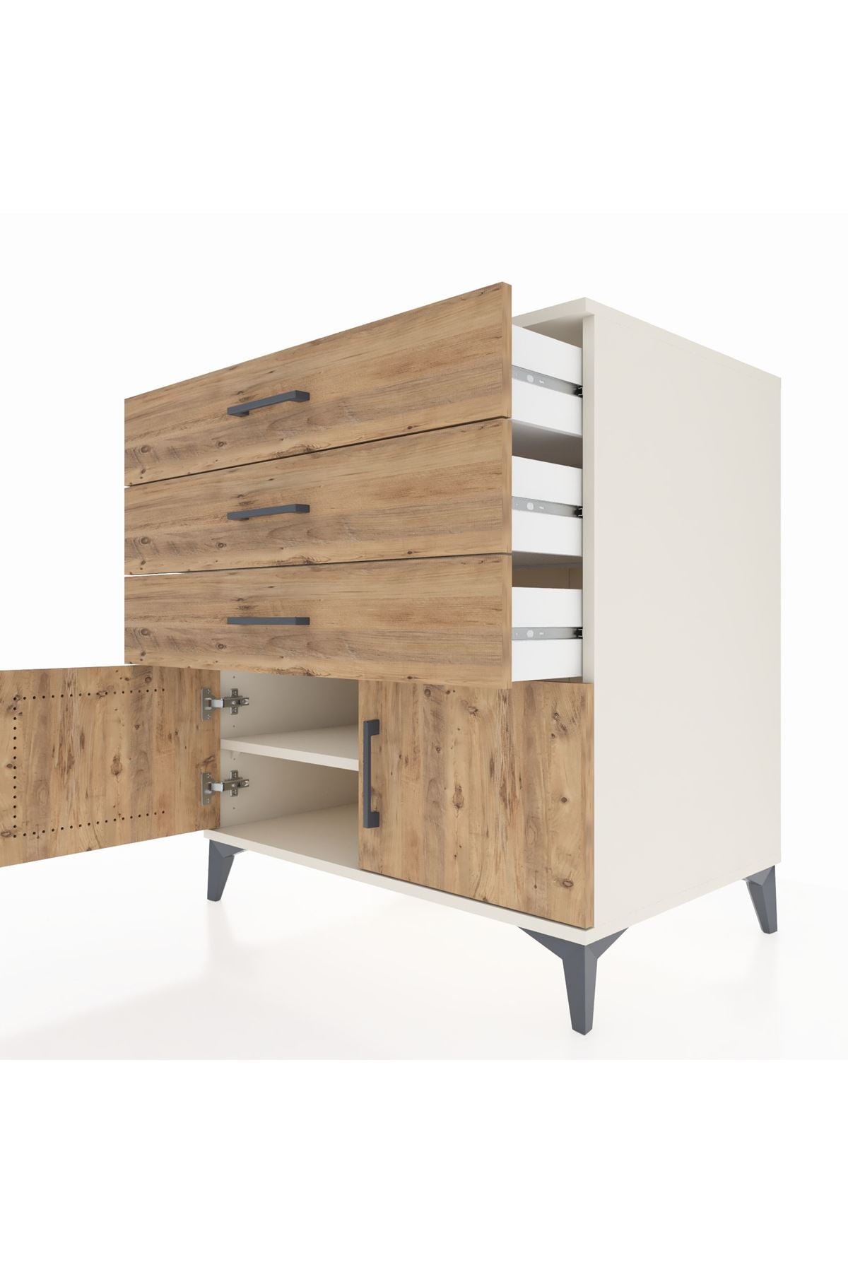 Kronos Şifonyer Tek Raflı 3 Çekmeceli 2 Kapaklı 88x59x96 Aytaşı-Çam