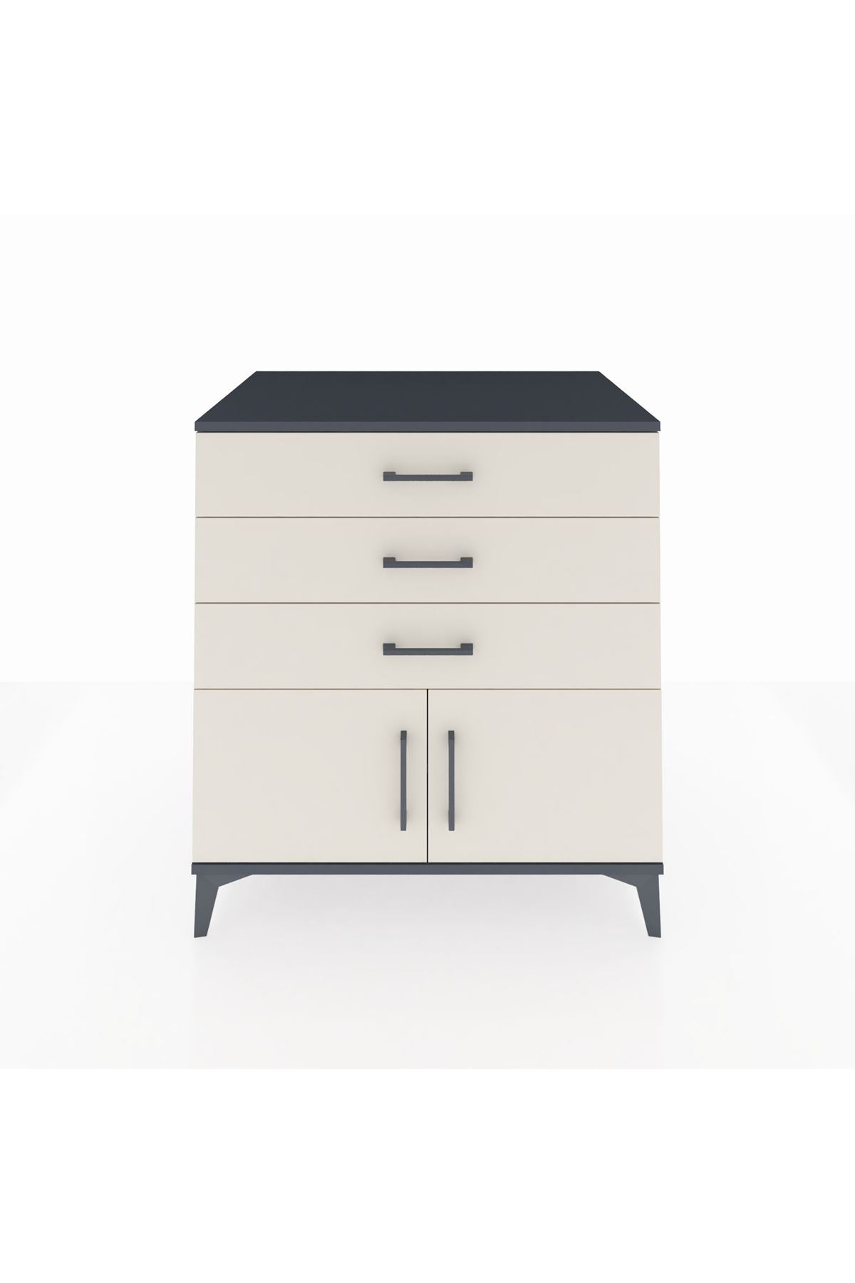 Kronos Şifonyer Tek Raflı 3 Çekmeceli 2 Kapaklı 88x59x96 Antrasit-Aytaşı