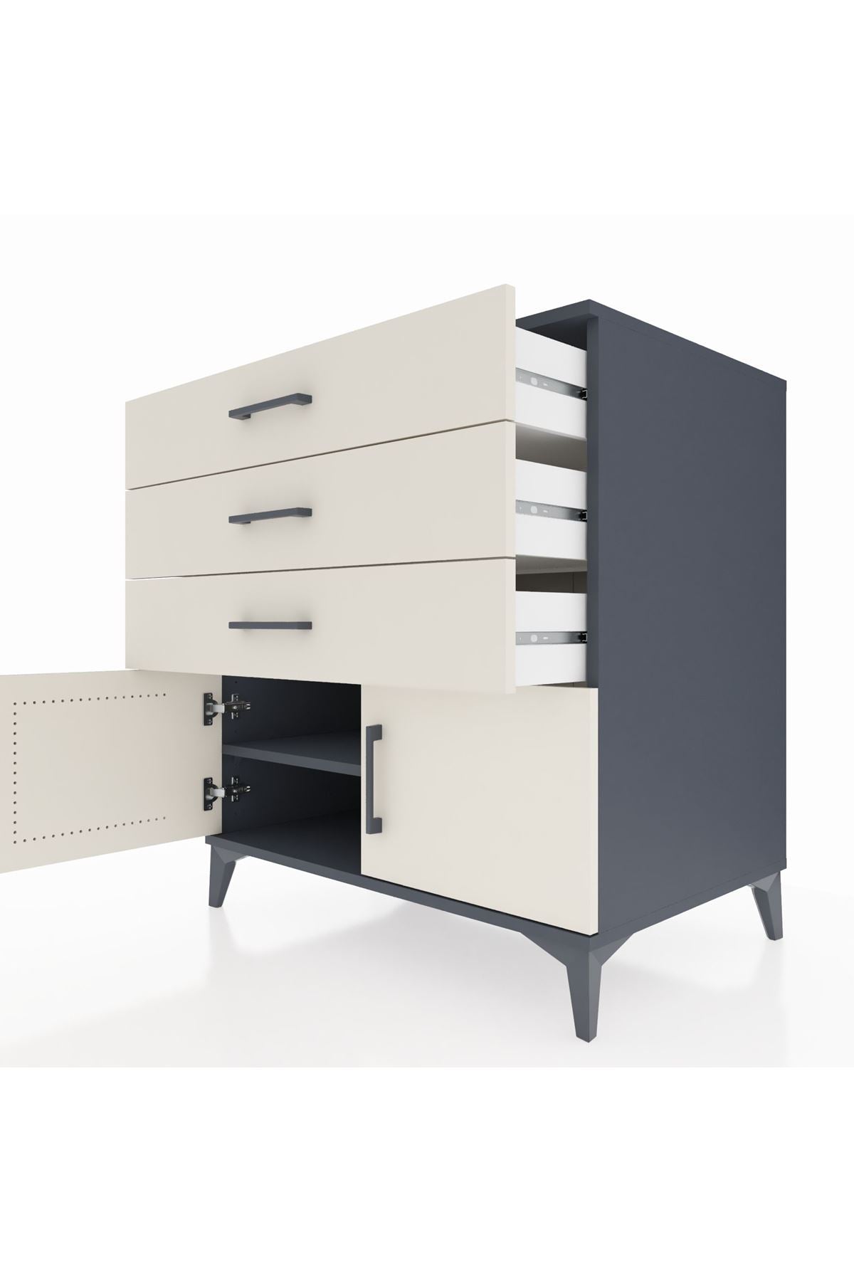 Kronos Şifonyer Tek Raflı 3 Çekmeceli 2 Kapaklı 88x59x96 Antrasit-Aytaşı