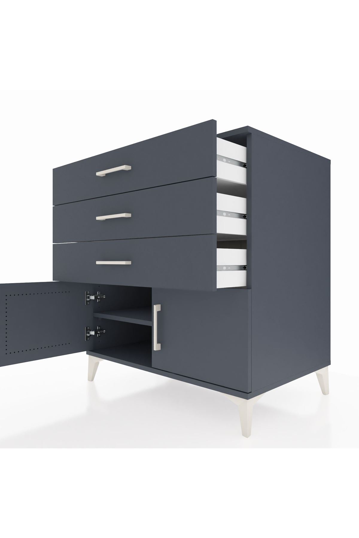 Kronos Şifonyer Tek Raflı 3 Çekmeceli 2 Kapaklı 88x59x96 Antrasit-Antrasit