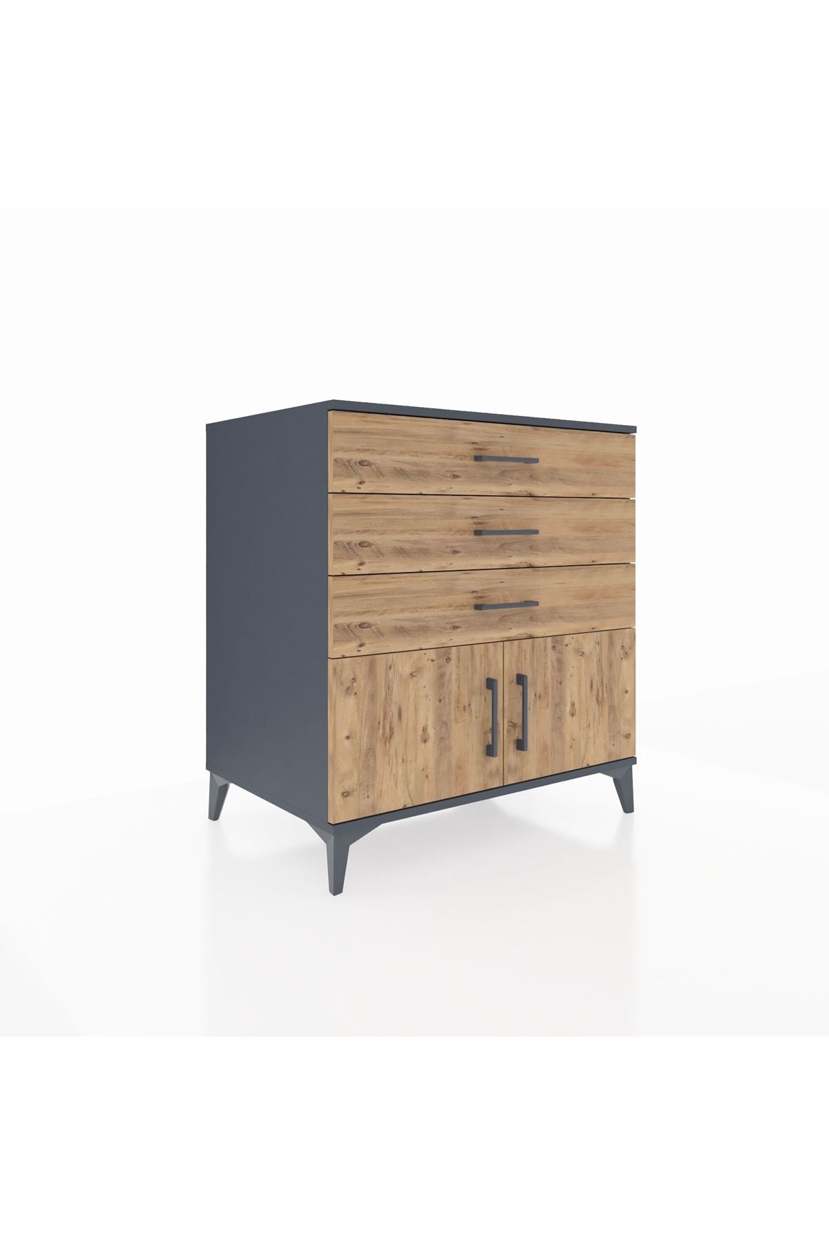 Kronos Şifonyer Tek Raflı 3 Çekmeceli 2 Kapaklı 88x59x96 Antrasit-Çam