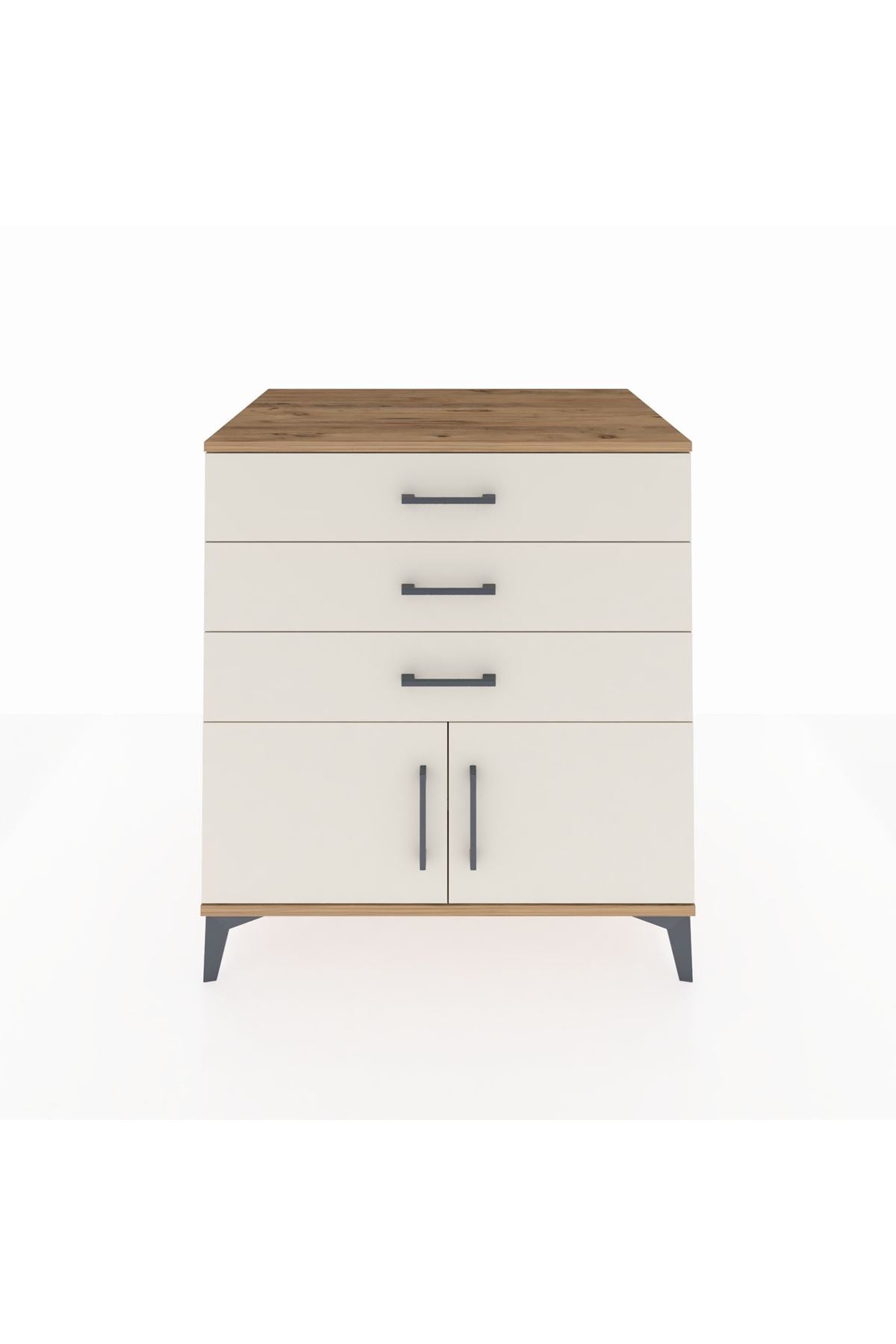 Kronos Şifonyer Tek Raflı 3 Çekmeceli 2 Kapaklı 88x59x96 Çam-Aytaşı