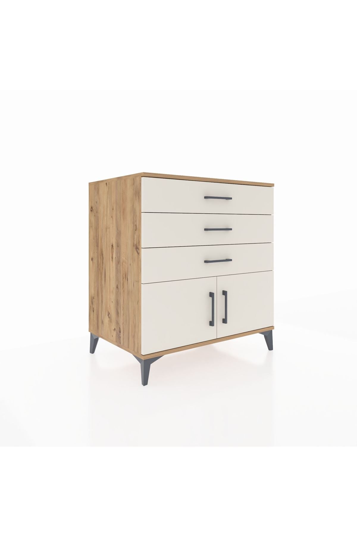 Kronos Şifonyer Tek Raflı 3 Çekmeceli 2 Kapaklı 88x59x96 Çam-Aytaşı