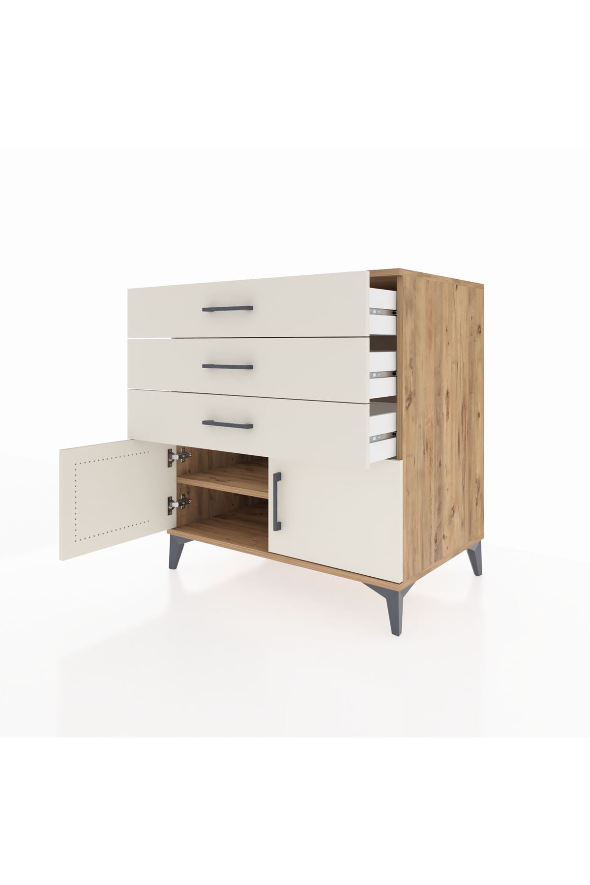 Kronos Şifonyer Tek Raflı 3 Çekmeceli 2 Kapaklı 88x59x96 Çam-Aytaşı