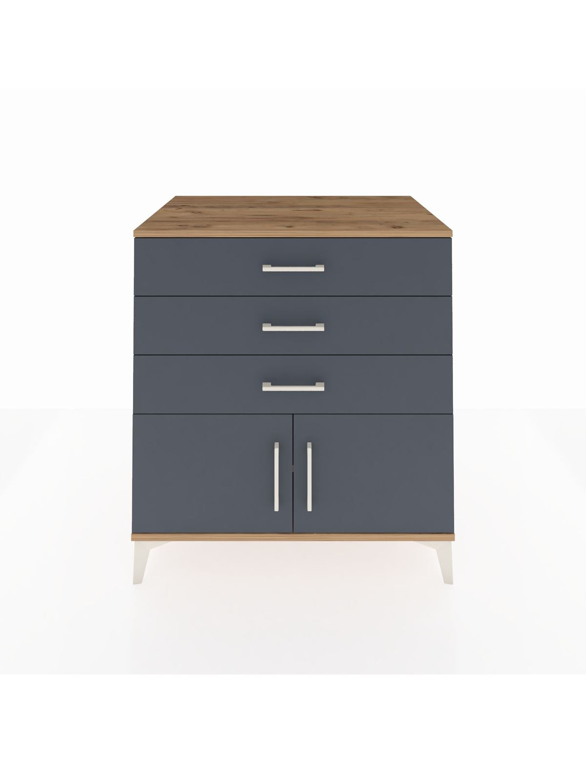 Kronos Şifonyer Tek Raflı 3 Çekmeceli 2 Kapaklı 88x59x96 Çam-Antrasit