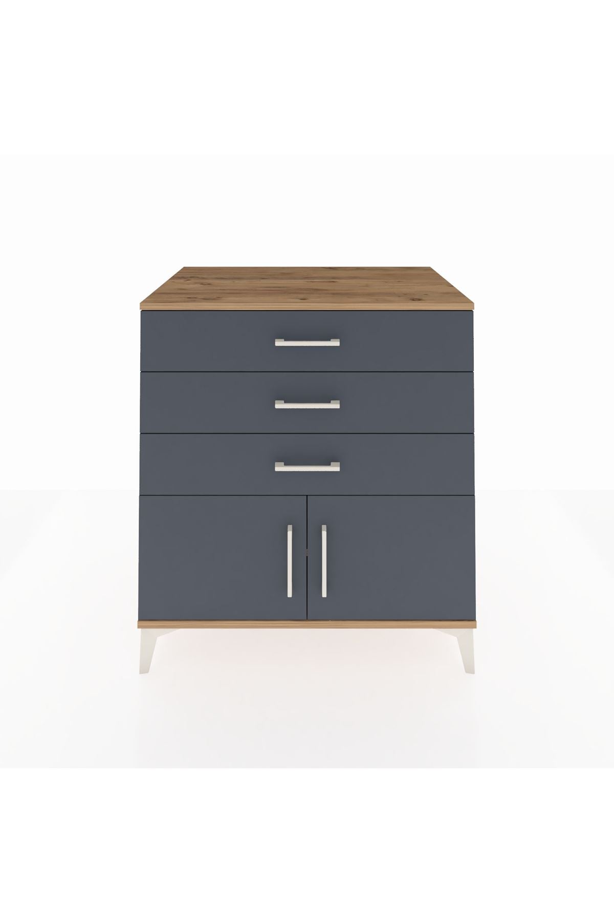 Kronos Şifonyer Tek Raflı 3 Çekmeceli 2 Kapaklı 88x59x96 Çam-Antrasit