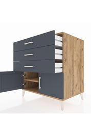 Kronos Şifonyer Tek Raflı 3 Çekmeceli 2 Kapaklı 88x59x96 Çam-Antrasit