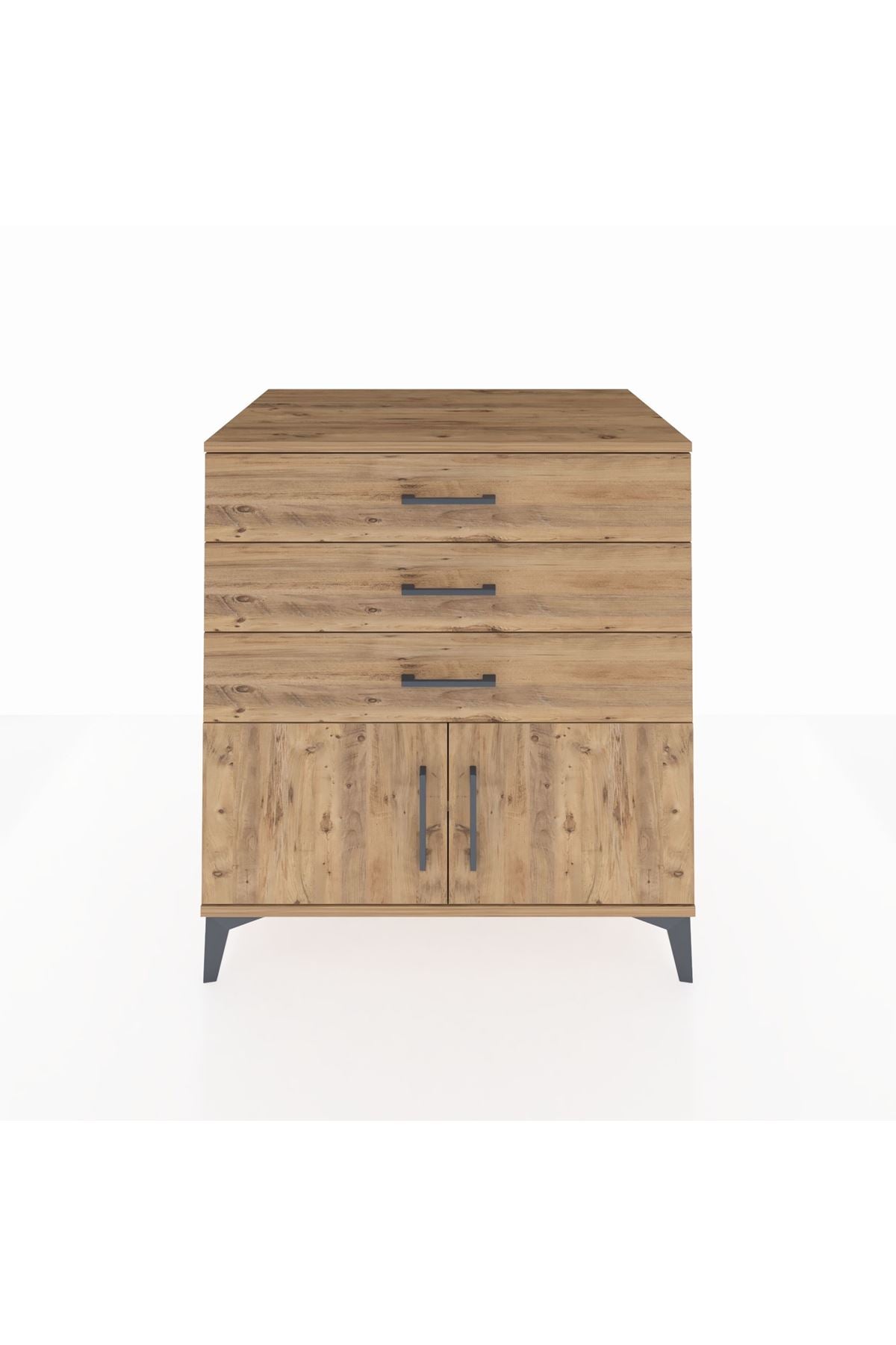 Kronos Şifonyer Tek Raflı 3 Çekmeceli 2 Kapaklı 88x59x96 Çam-Çam