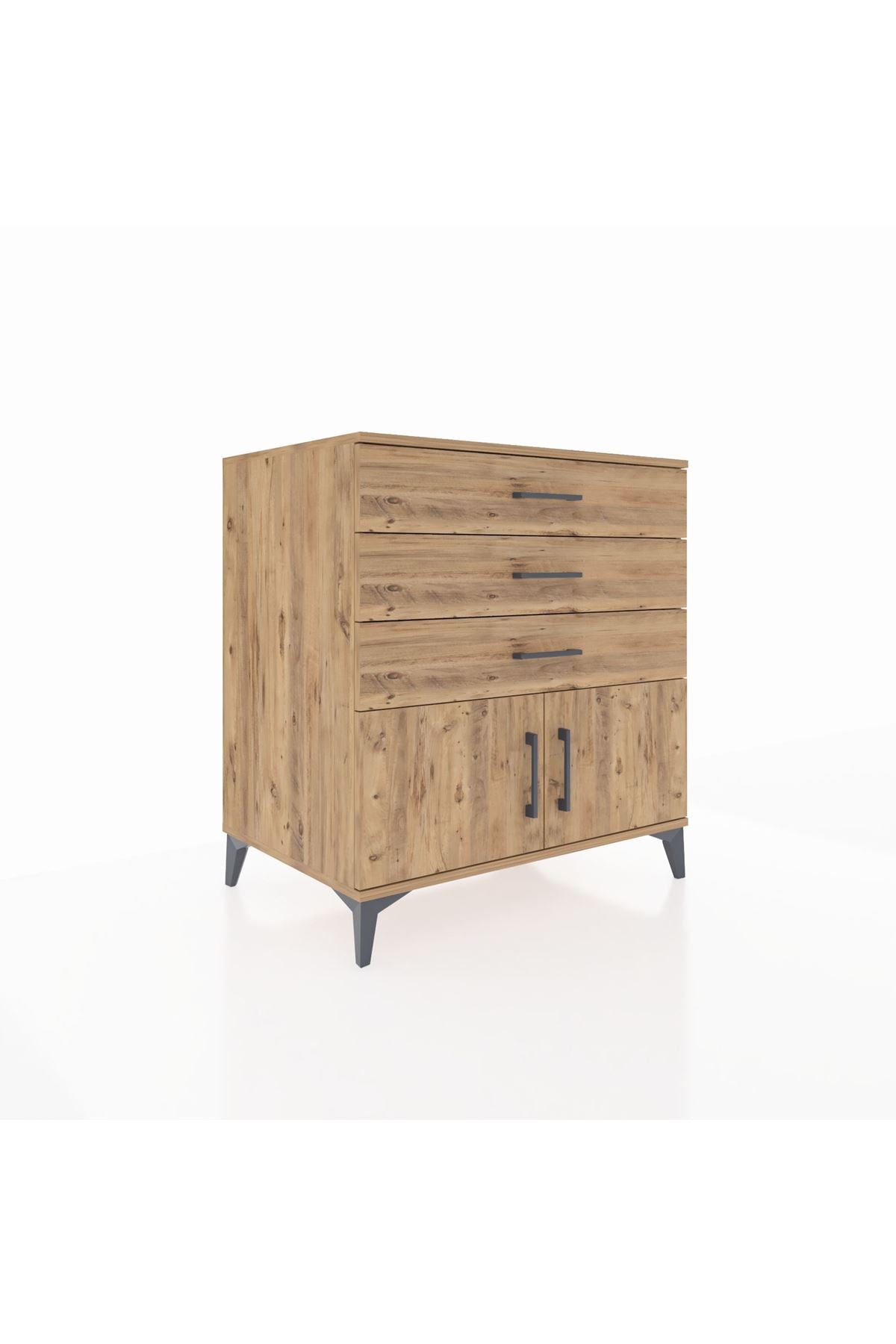 Kronos Şifonyer Tek Raflı 3 Çekmeceli 2 Kapaklı 88x59x96 Çam-Çam