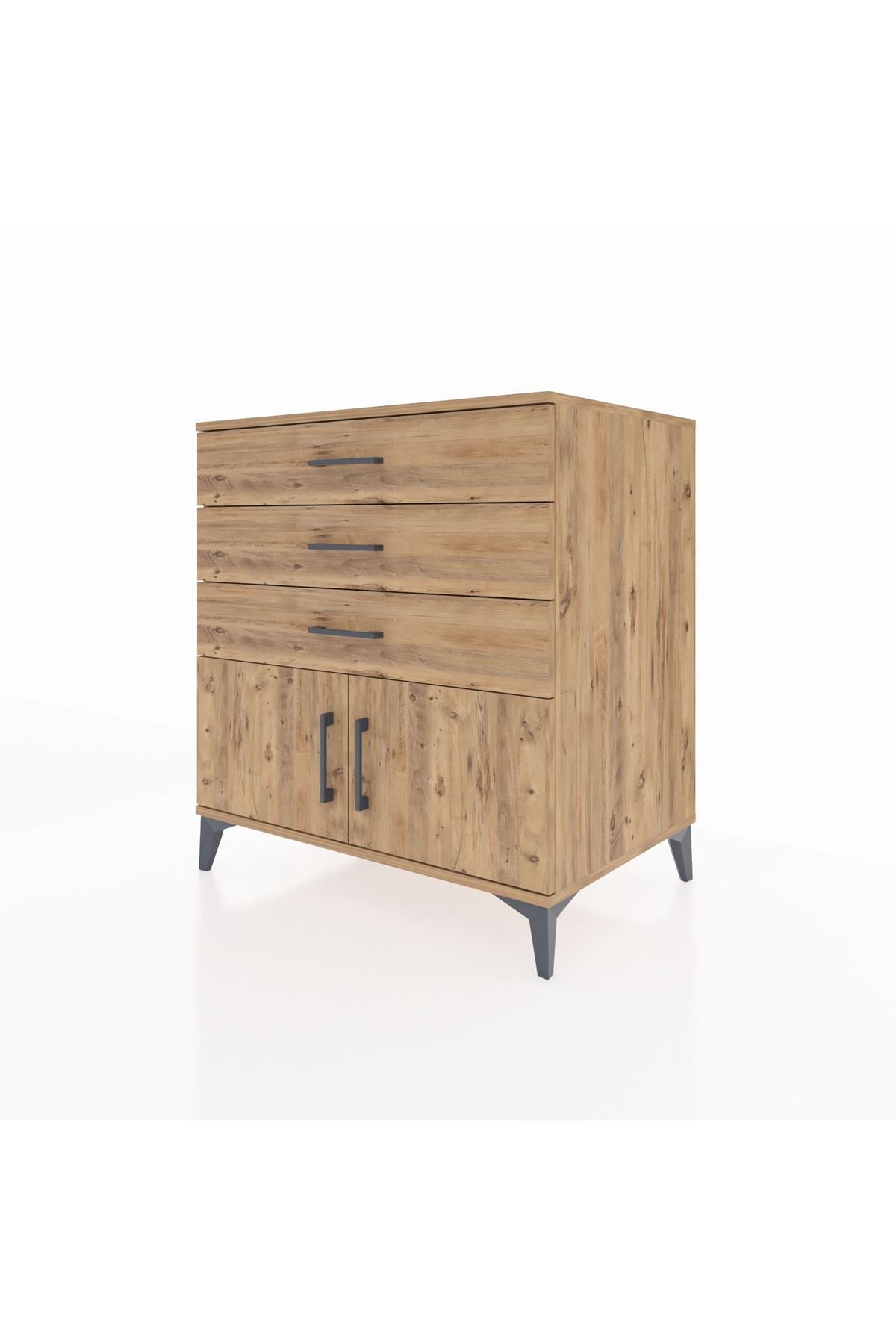 Kronos Şifonyer Tek Raflı 3 Çekmeceli 2 Kapaklı 88x59x96 Çam-Çam