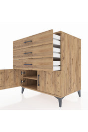 Kronos Şifonyer Tek Raflı 3 Çekmeceli 2 Kapaklı 88x59x96 Çam-Çam