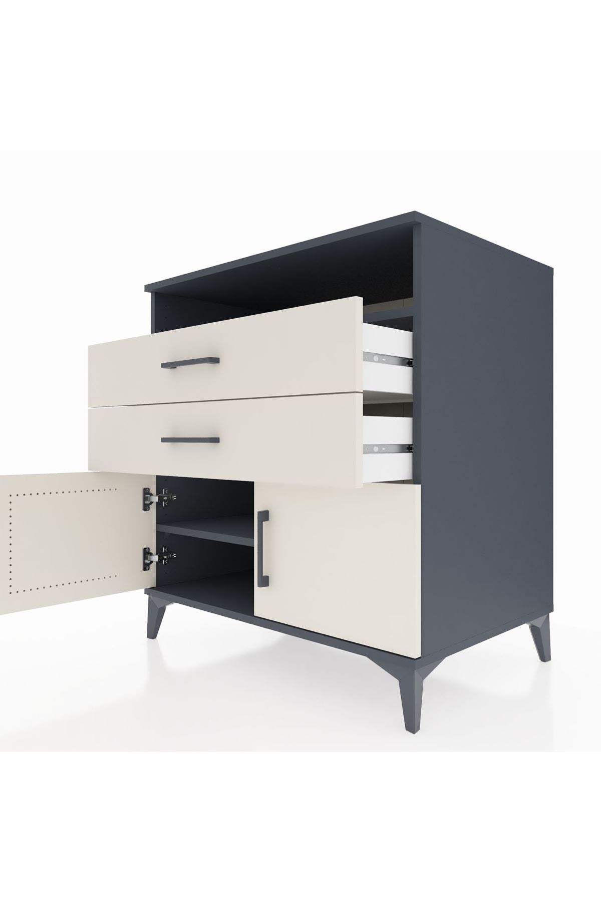 Kronos Şifonyer 2 Raflı 2 Çekmeceli 2 Kapaklı 88x59x96 Antrasit-Aytaşı