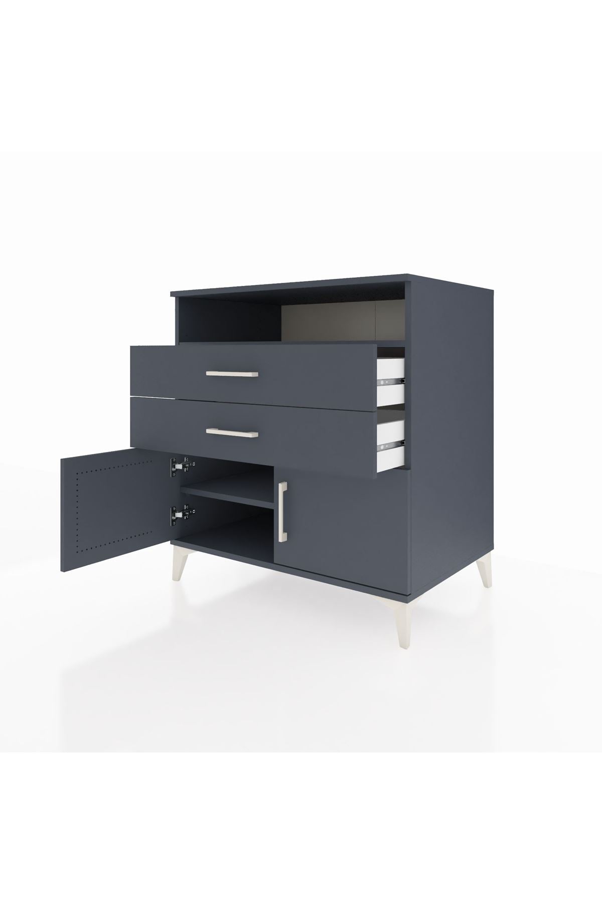 Kronos Şifonyer 2 Raflı 2 Çekmeceli 2 Kapaklı 88x59x96 Antrasit-Antrasit