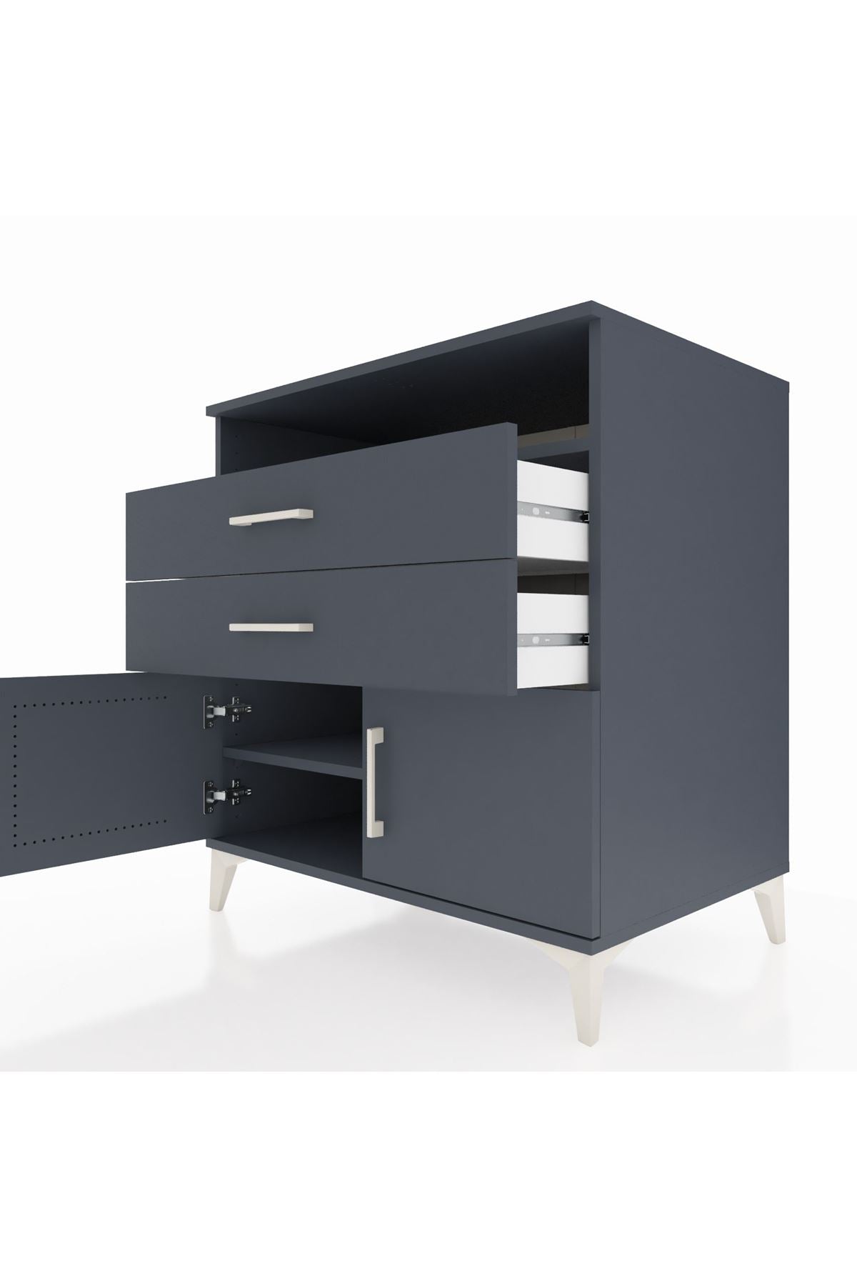 Kronos Şifonyer 2 Raflı 2 Çekmeceli 2 Kapaklı 88x59x96 Antrasit-Antrasit