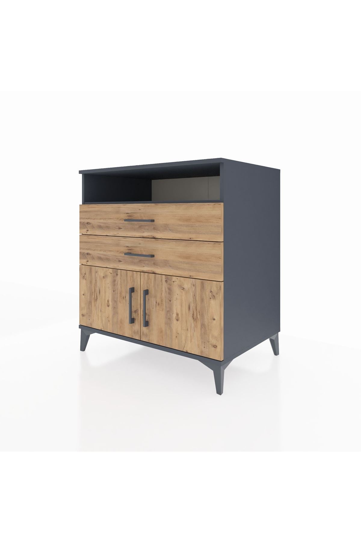 Kronos Şifonyer 2 Raflı 2 Çekmeceli 2 Kapaklı 88x59x96 Antrasit-Çam