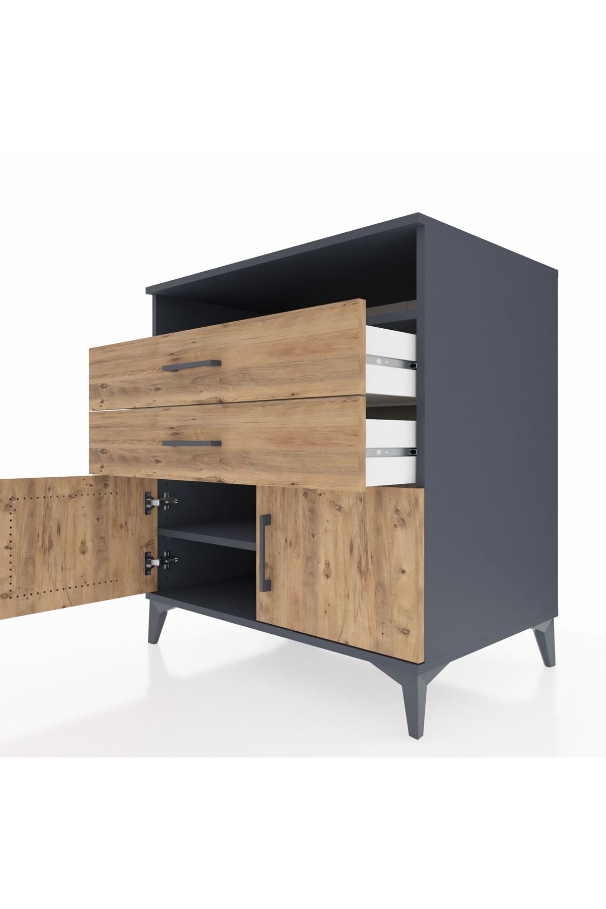 Kronos Şifonyer 2 Raflı 2 Çekmeceli 2 Kapaklı 88x59x96 Antrasit-Çam