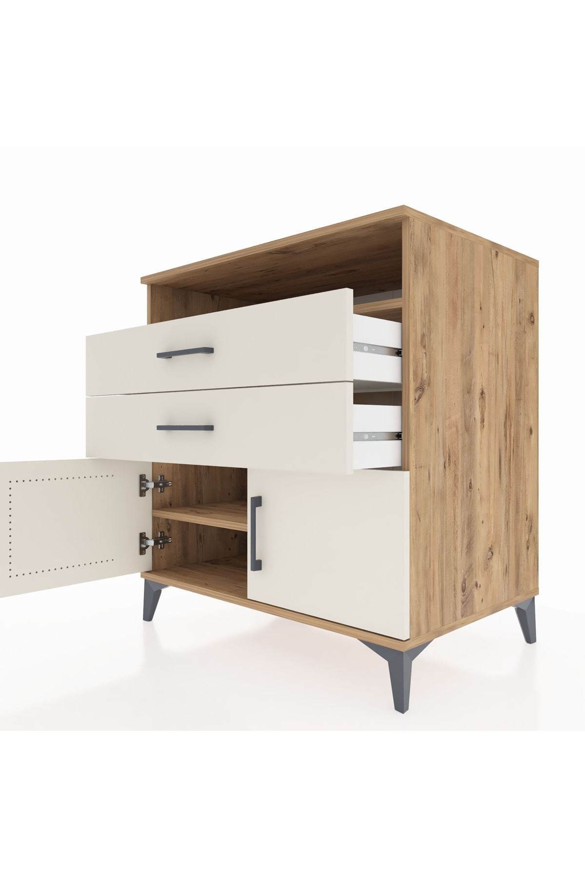 Kronos Şifonyer 2 Raflı 2 Çekmeceli 2 Kapaklı 88x59x96 Çam-Aytaşı