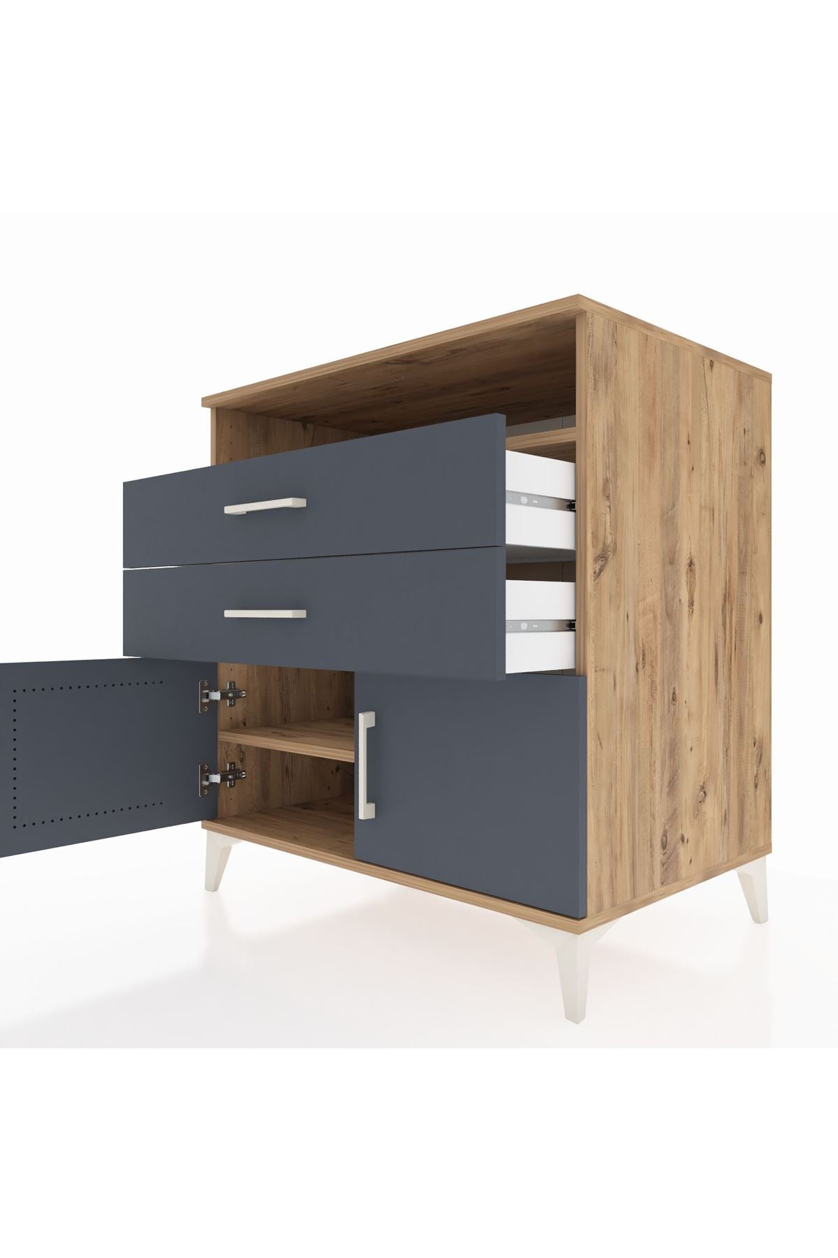 Kronos Şifonyer 2 Raflı 2 Çekmeceli 2 Kapaklı 88x59x96 Çam-Antrasit