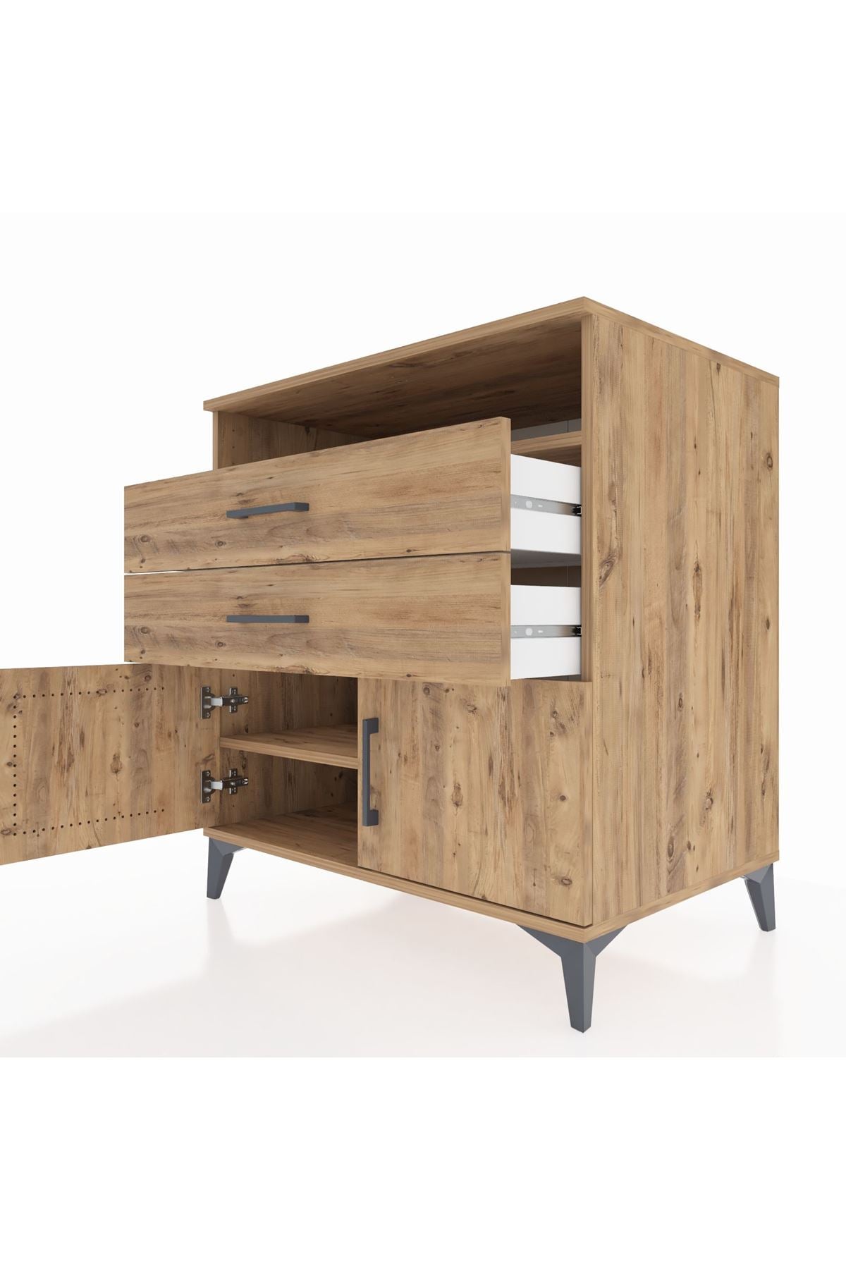 Kronos Şifonyer 2 Raflı 2 Çekmeceli 2 Kapaklı 88x59x96 Çam-Çam