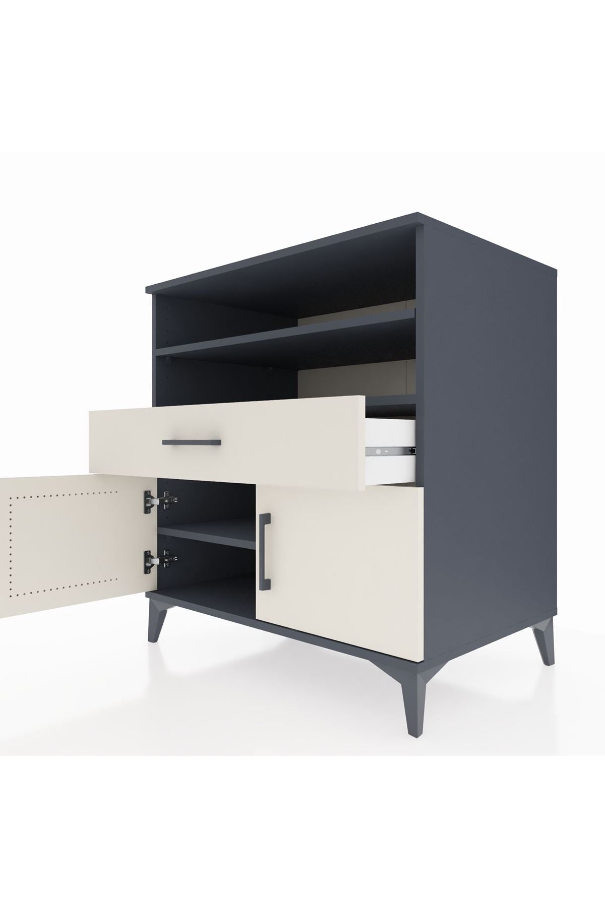 Kronos Şifonyer 3 Raflı Tek Çekmeceli 2 Kapaklı 88x59x96 Antrasit-Aytaşı