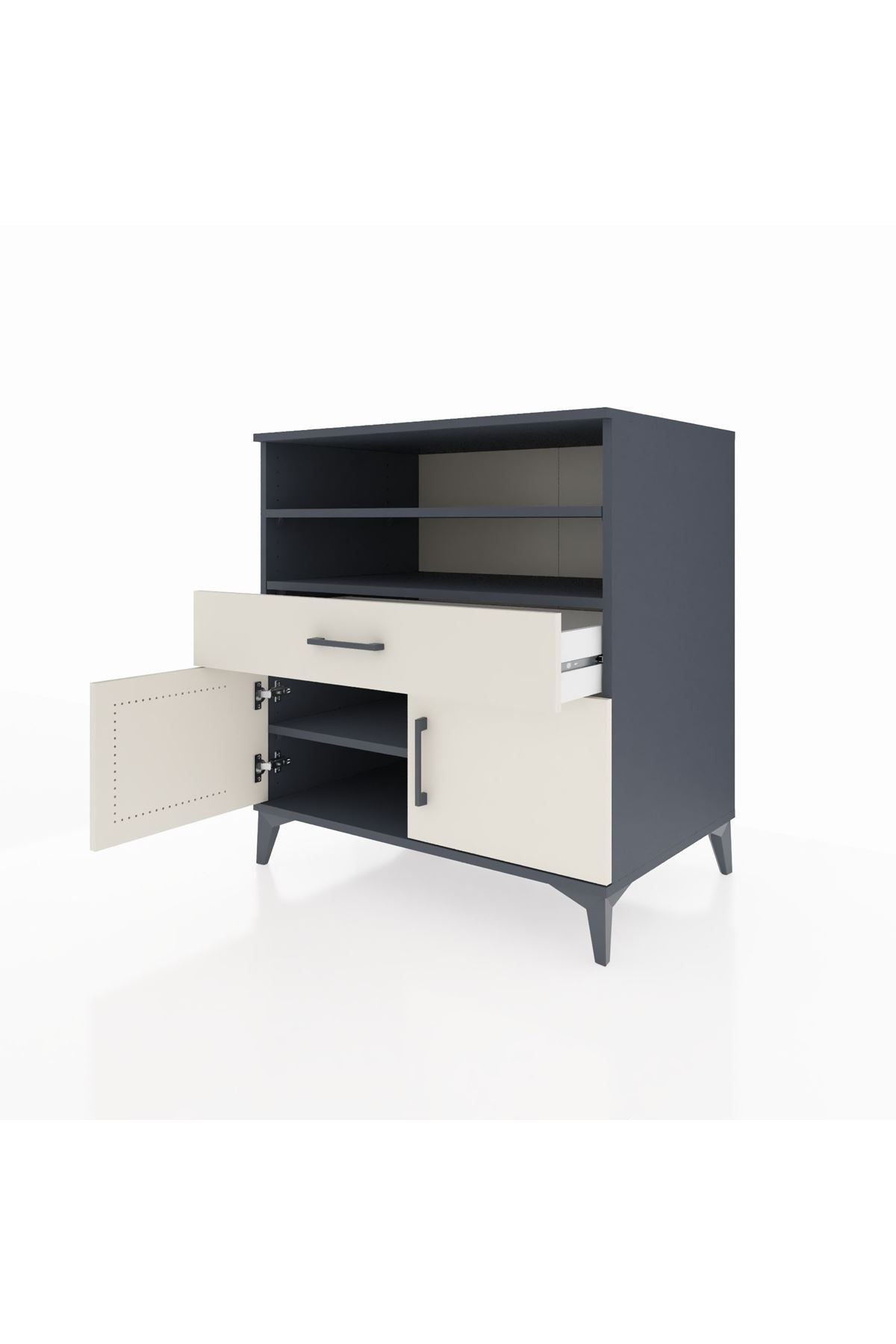 Kronos Şifonyer 3 Raflı Tek Çekmeceli 2 Kapaklı 88x59x96 Antrasit-Aytaşı